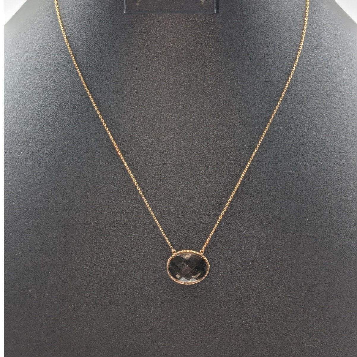 925 Sterling Gold Vermeil Faceted Bezel Set Smoky Quartz Pendant Chain Necklace