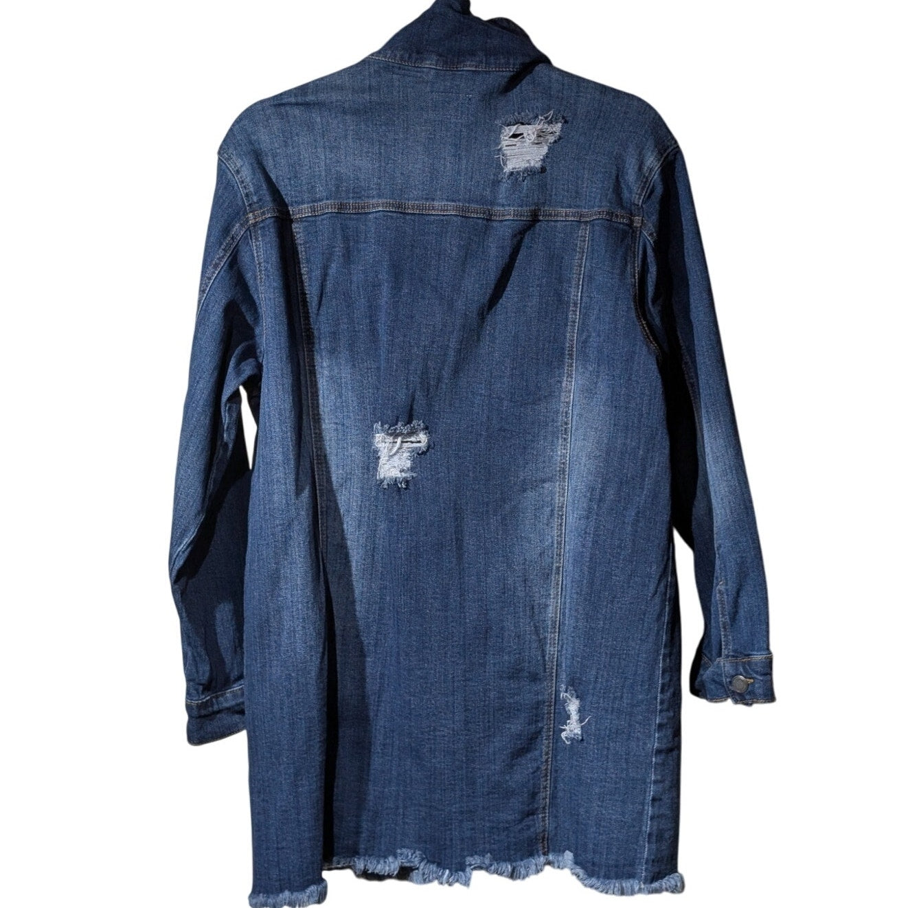 Judy Blue Distressed Long Sleeve Button Down Stretchy Denim Jacket Womens' Sz L