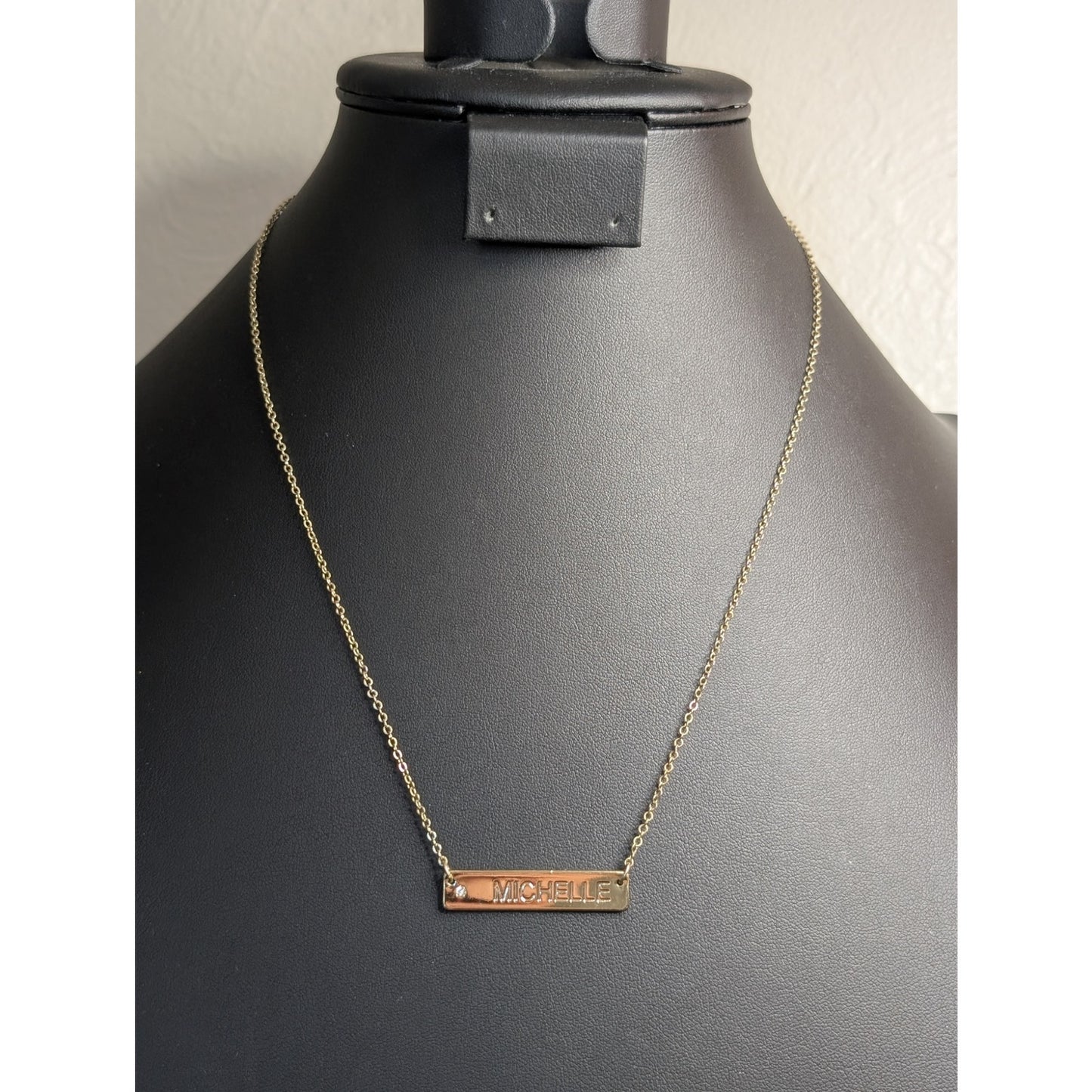 Gold Tone 'Michelle' Bar Crystal Pendant 18-20" Necklace