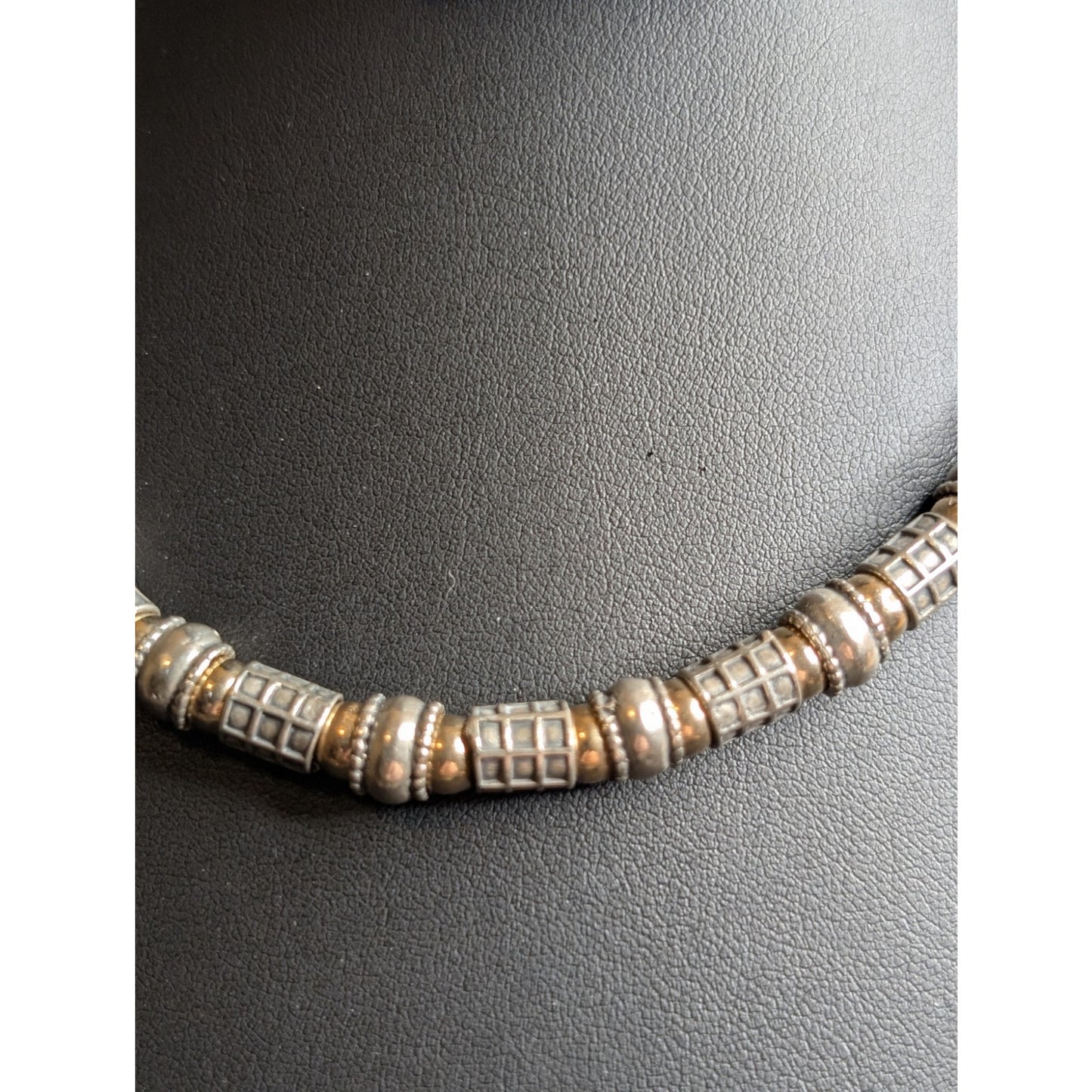 VTG 16.5" Two Tone 925 Sterling Silver Ball & Checkered & Rondelle Bead Necklace