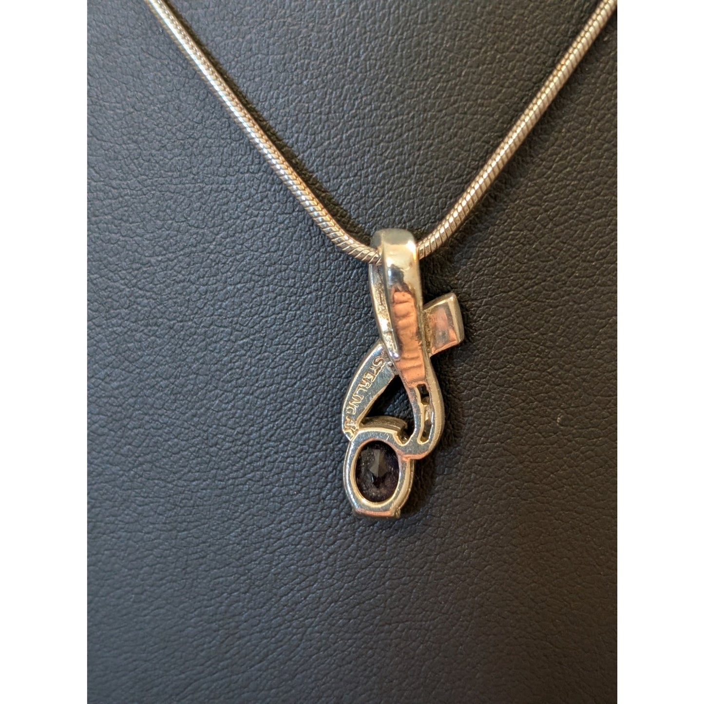AK Atasay Kuyumculuk Sterling Opal Inlay Amethyst Clear Stone Pendant Necklace