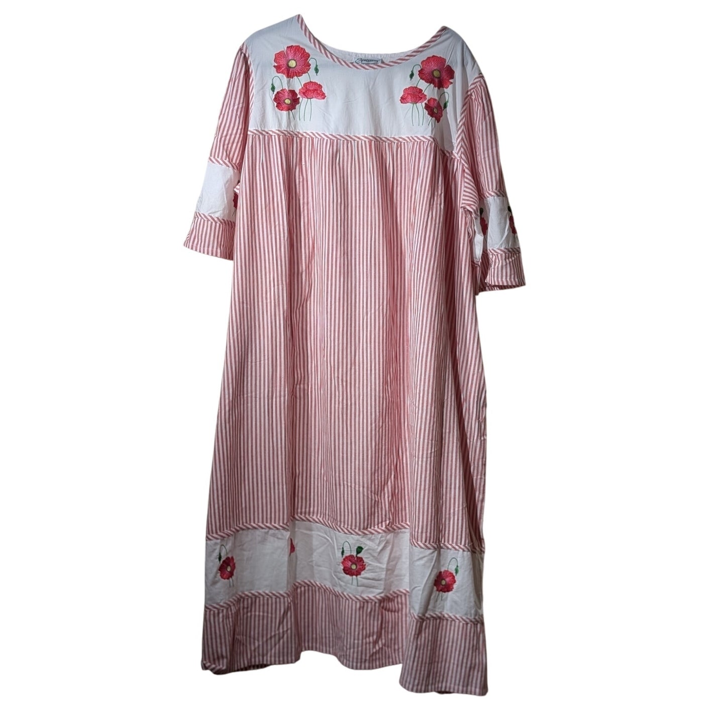 Expressions Made in India 100% Cotton Red White Embroidered Patio Dress Sz. 2X