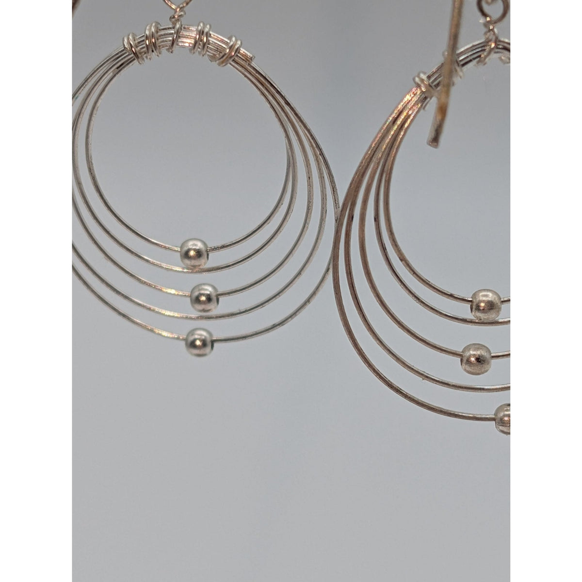 925 Sterling Silver Dainty Multi-Loop Beaded Dangle Earrings