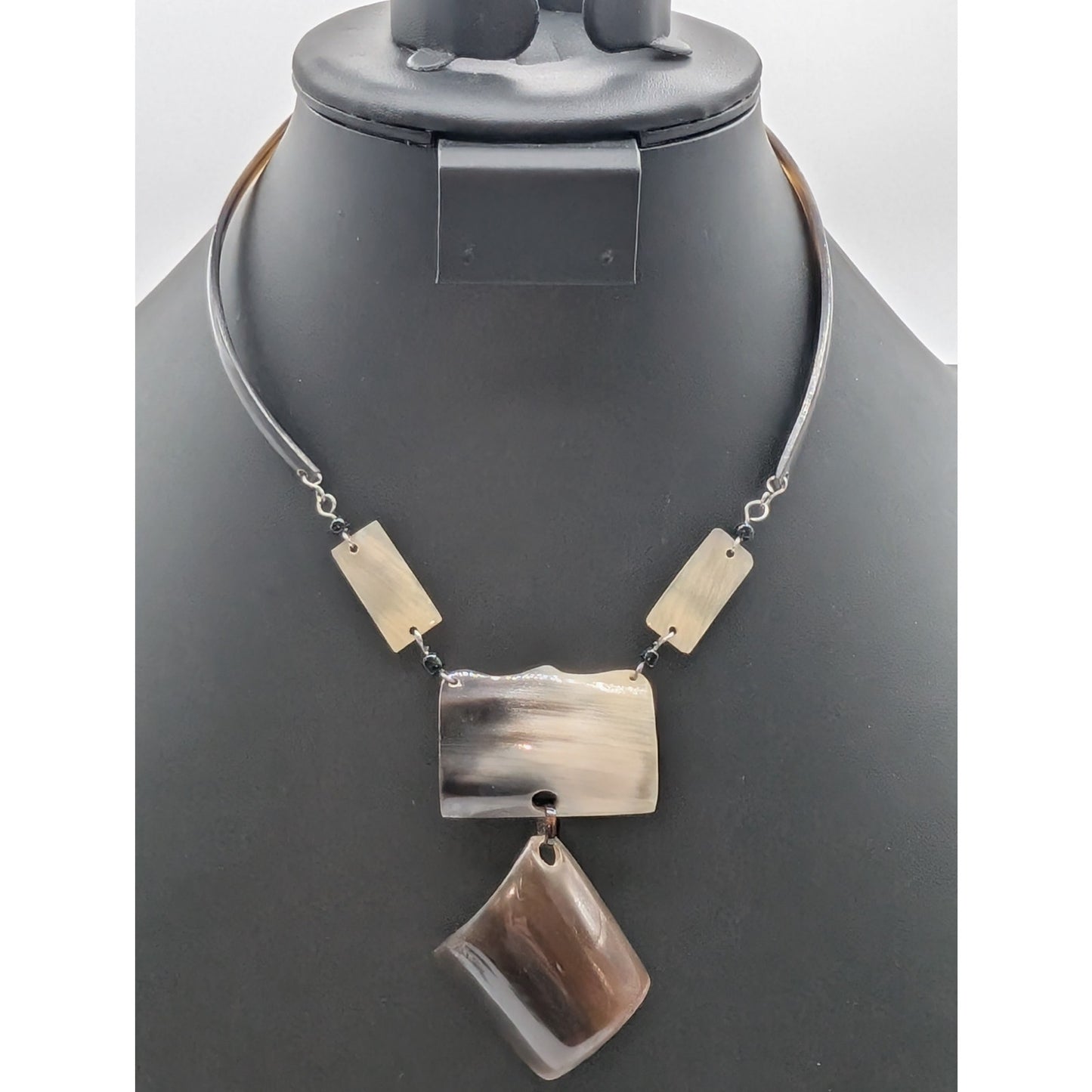 VTG Native American Buffalo Horn Curved Sections Y Dangle Hook Clasp Necklace