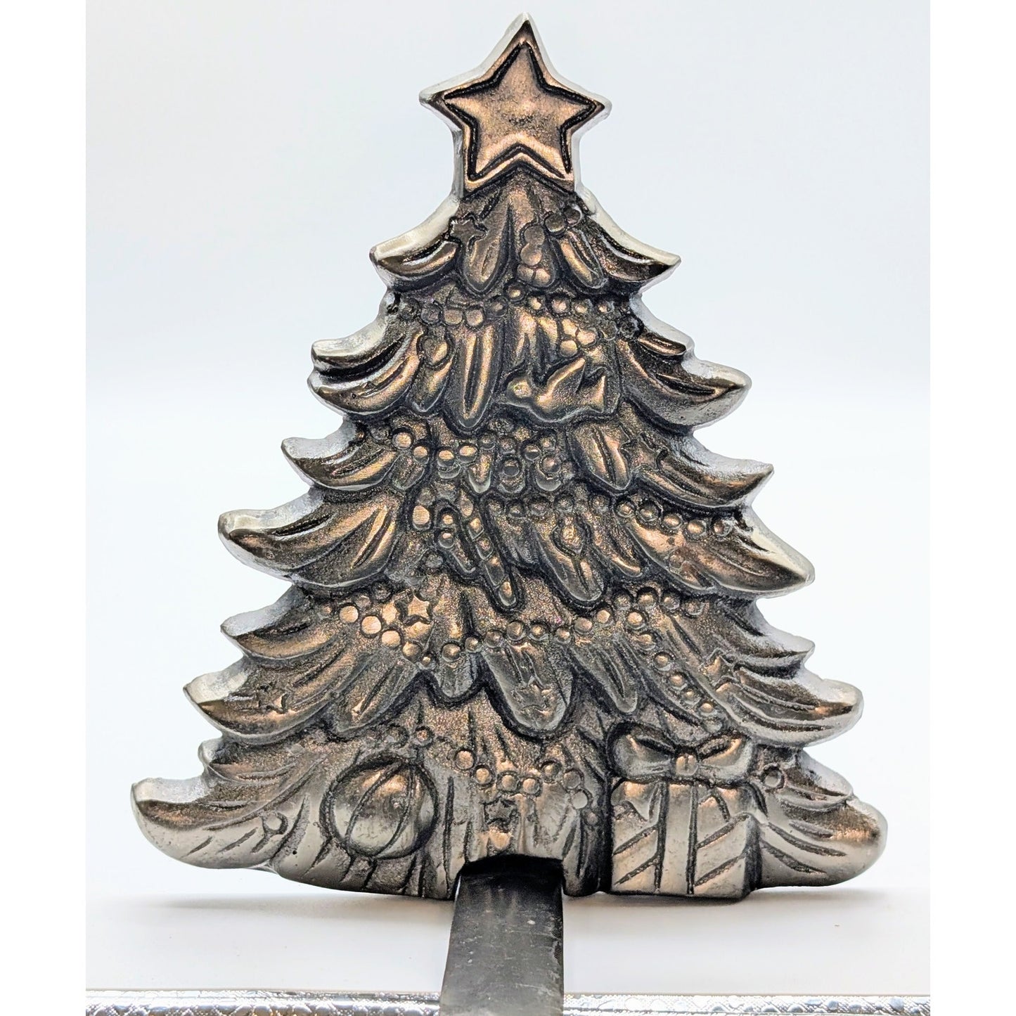 Christmas Tree Heavy Silver Cast Iron Stocking Hanger