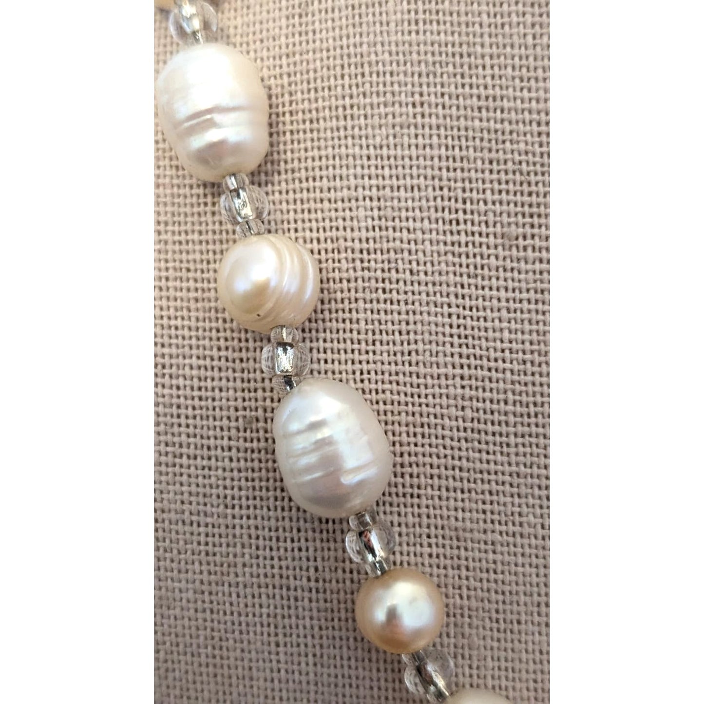 Freshwater Baroque Pearl Necklace W/ Clear Glass Bead Barrel Clasp 19" Necklace