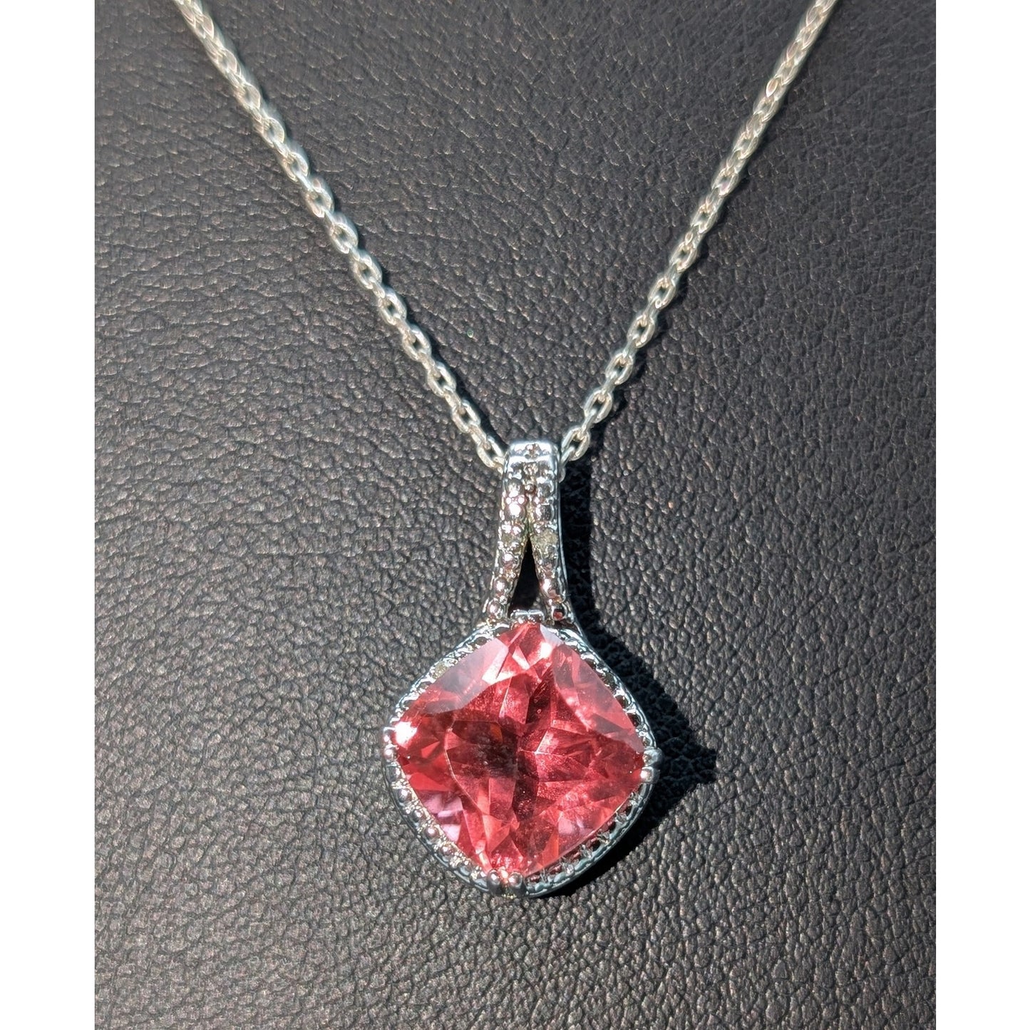 925 Sterling Silver Pinkish Orange Lab Created Gemstone Jewelry Set