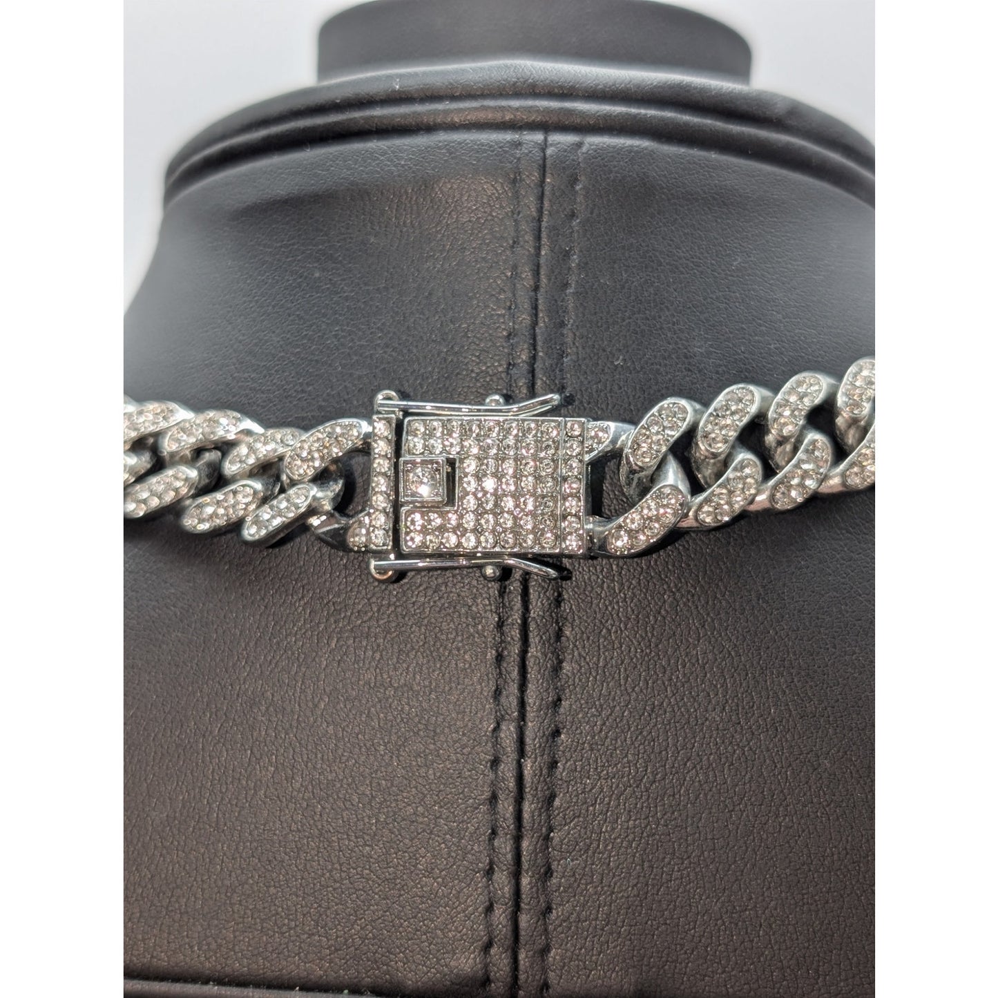 CZ 1/4" Wide Cuban Link Dark Silver Tone Metal Hip Hop Look 22" Long Necklace