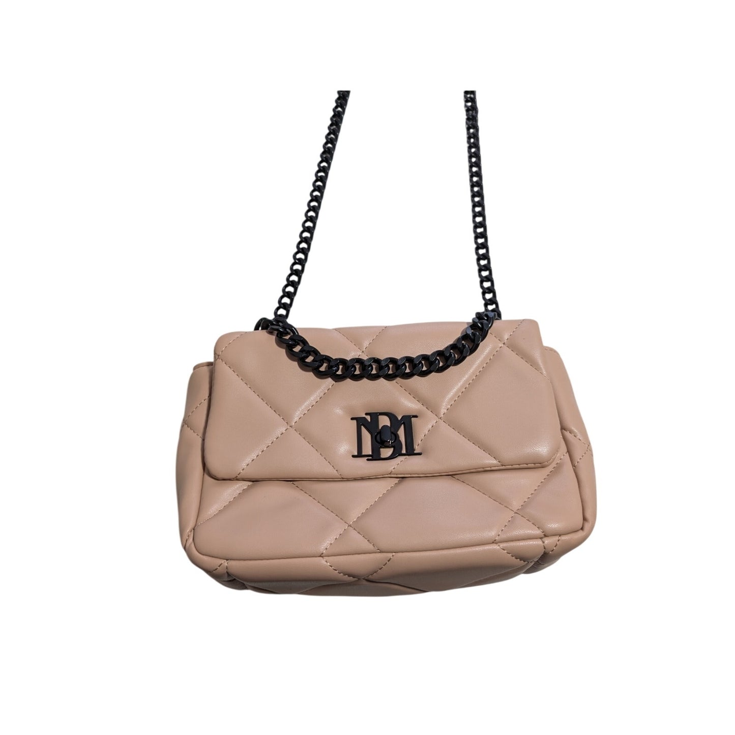 Badgley Mischka Blush Pink Black Diamond Quilted Logo Messenger Chain Strap Bag