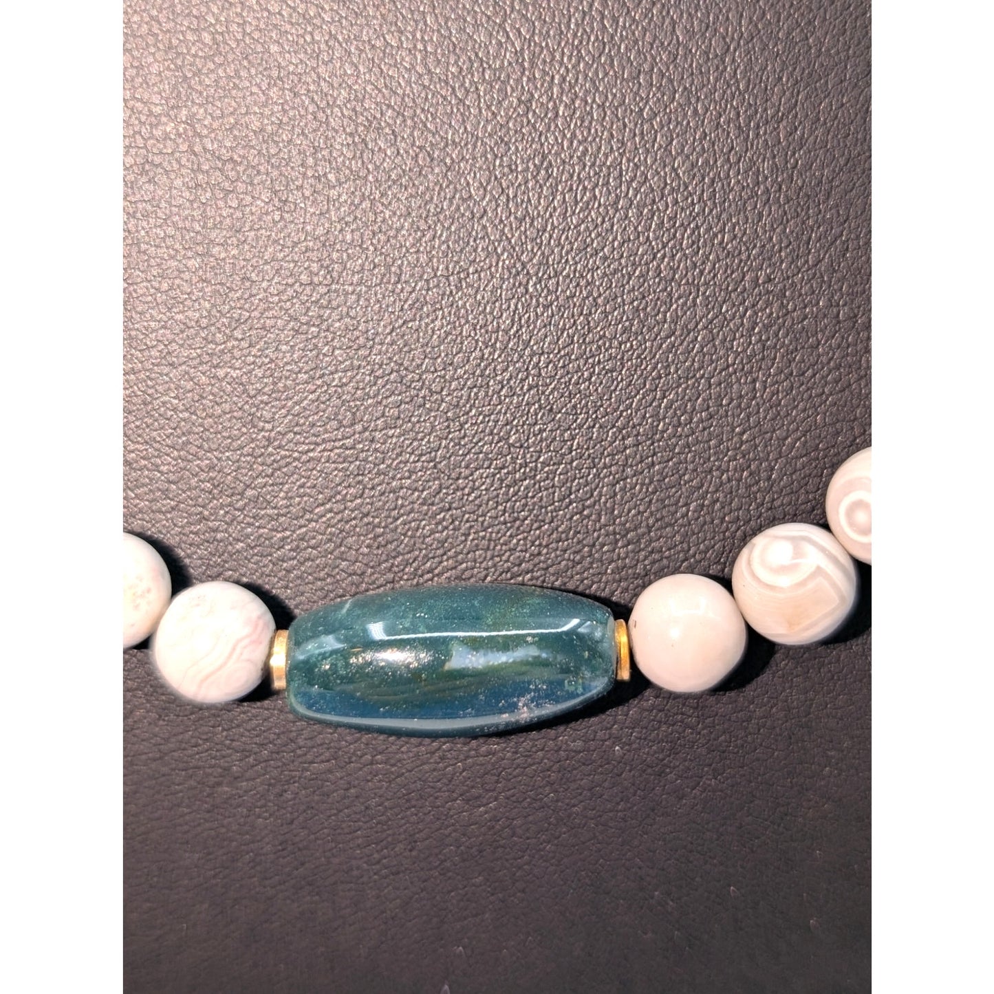 Vintage Jasper & Green Stone Beaded Patent Pending Gold Tone Clasp 26" Necklace