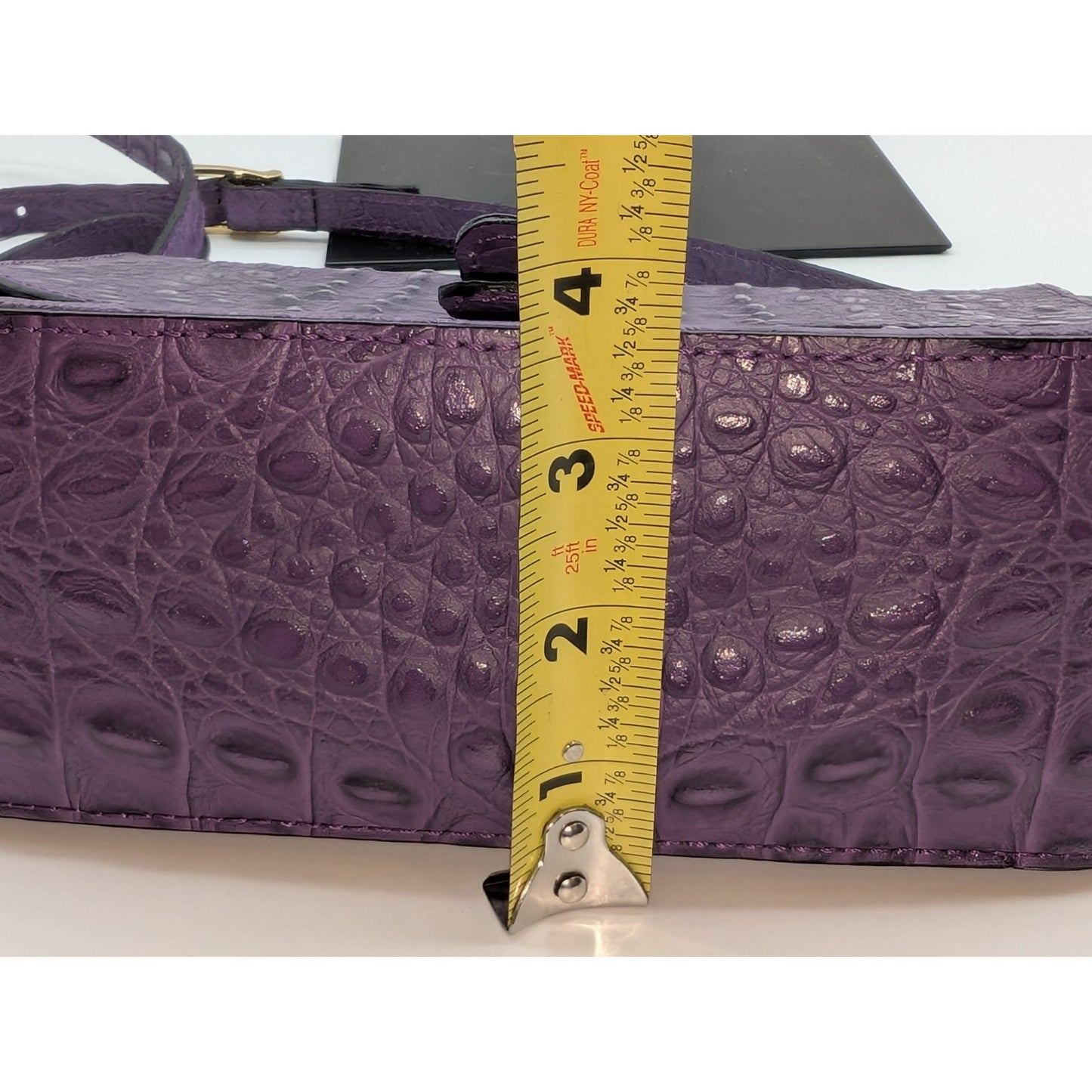 Firenze Italy Purple Leather Croc Embossed Long Strap/Short Strap Shoulder Bag
