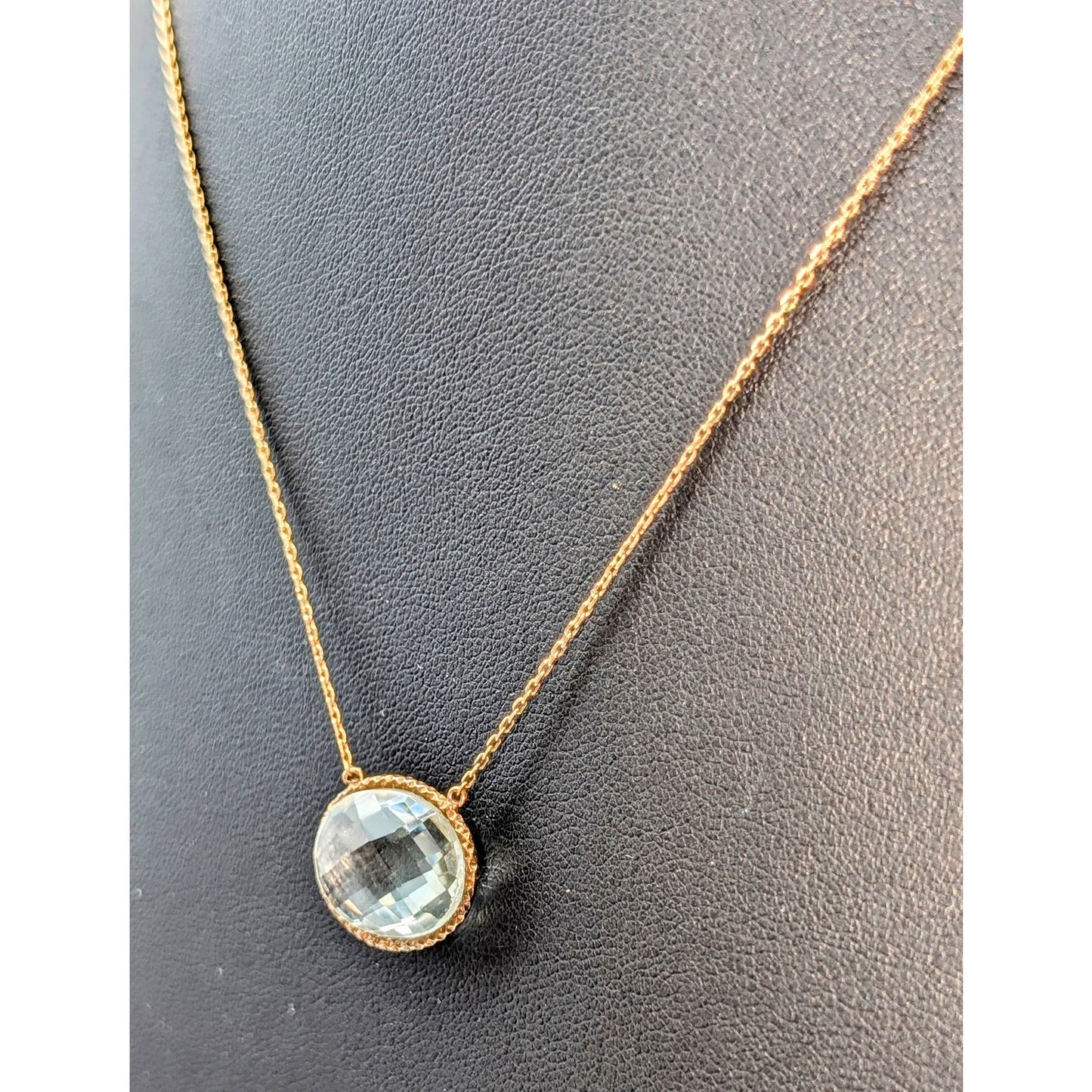 925 Sterling Gold Vermeil Faceted Bezel Set Quartz Pendant Chain Necklace