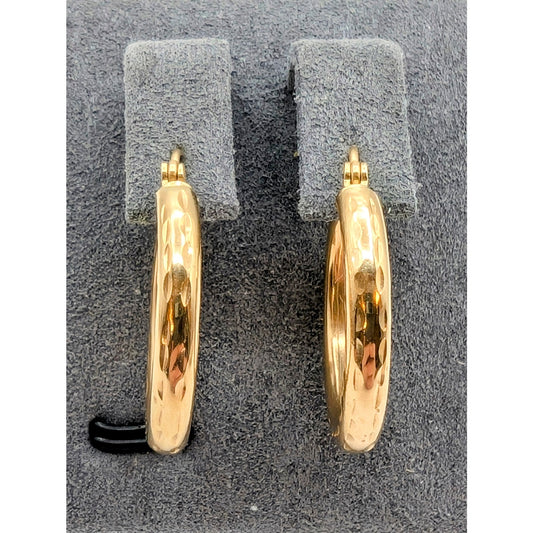 VTG 14K Polished Gold 22mm x 3mm Etched Design Everyday Hoop Earrings 1.51g