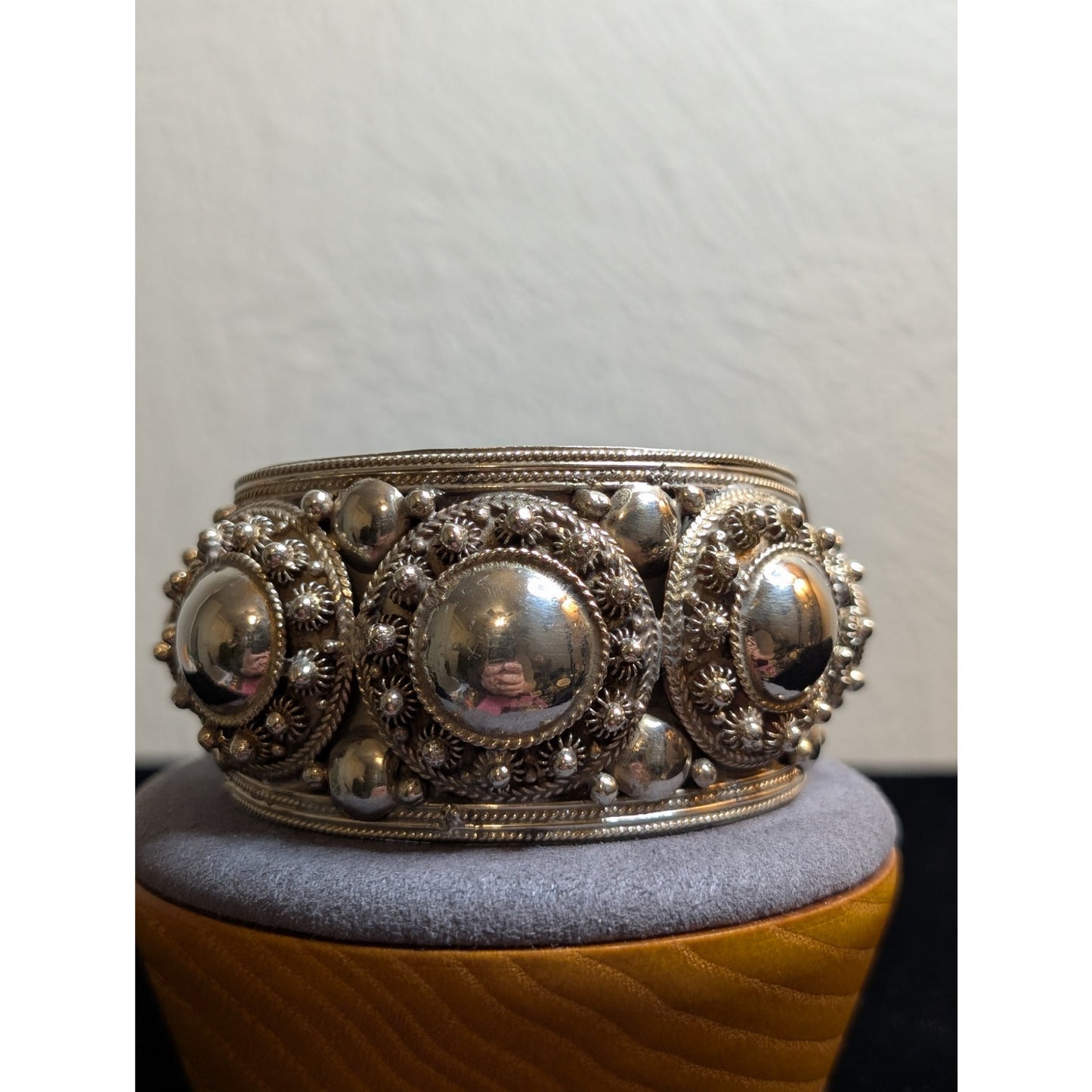 Rare Vintage Antique Siam Sterling Silver 64g 7" Wide Cuff Bracelet