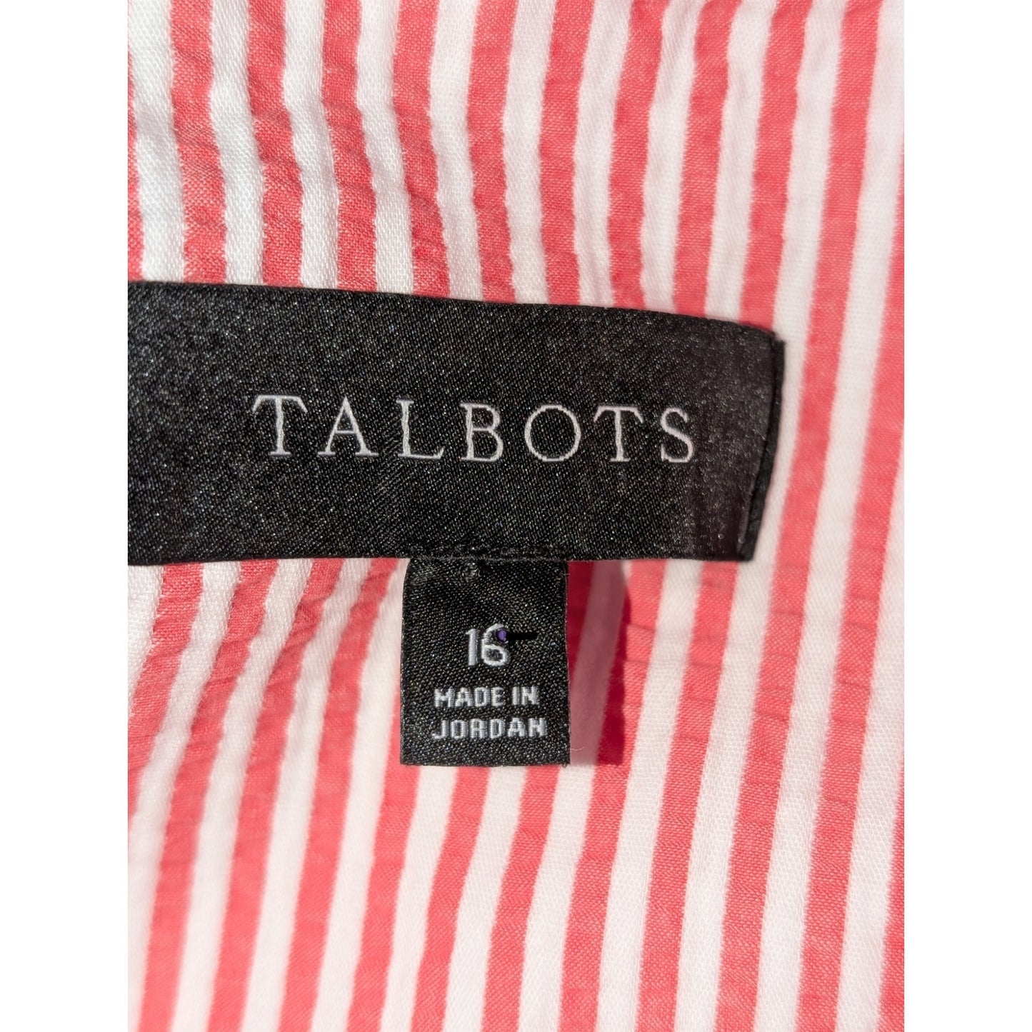 Talbots Vtg 90s Red/Pink Stripe Two Button Cotton Seersucker Blazer Womens Sz 16