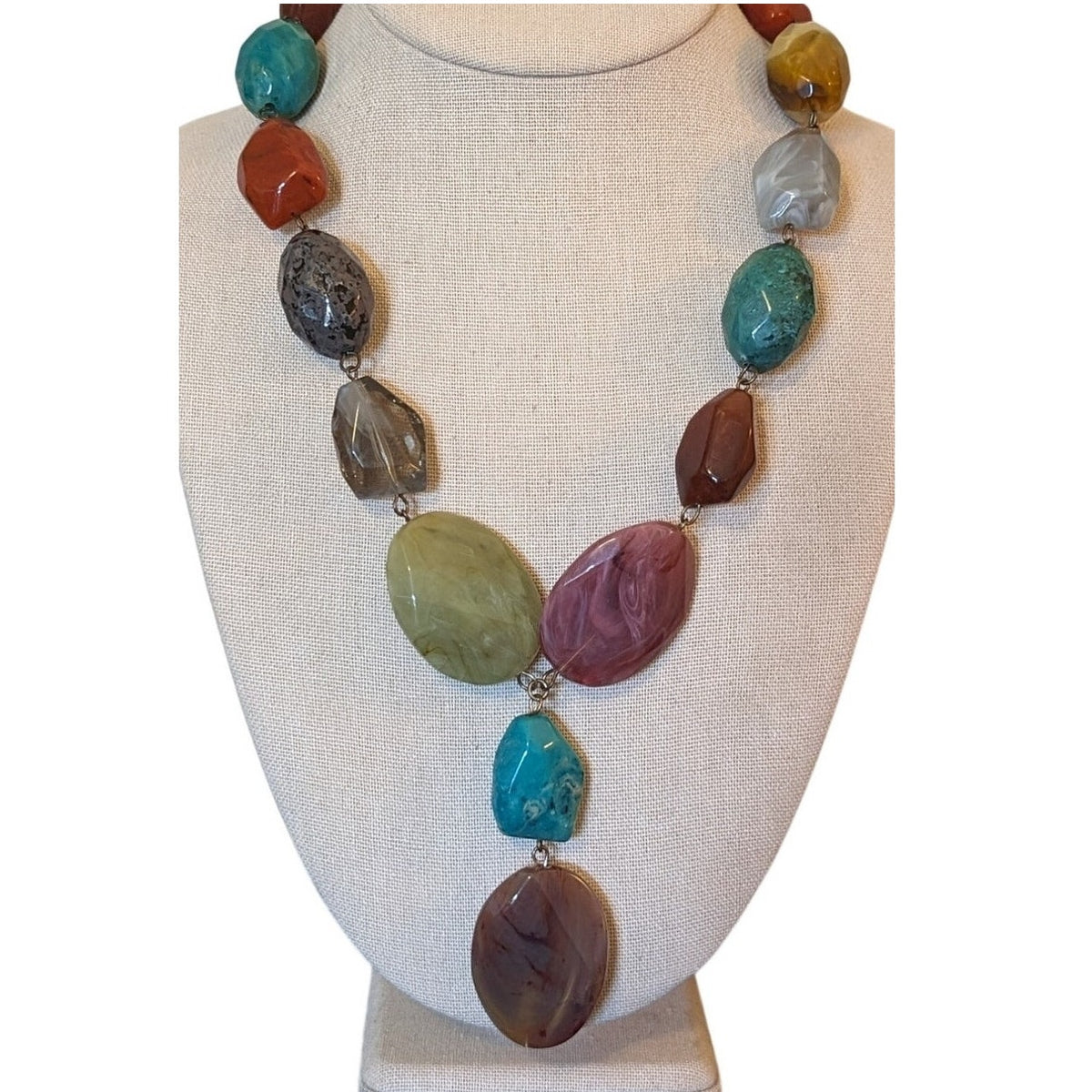 Chunky Multi-Color Multi-Shape Faceted Acrylic Bead Y-Drop Statement Necklace