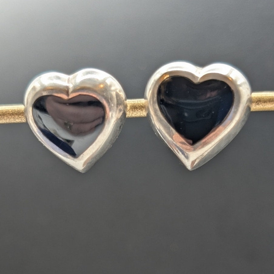 Vintage 925 Sterling Silver Thick Black Onyx Heart Post 3/4" Earrings