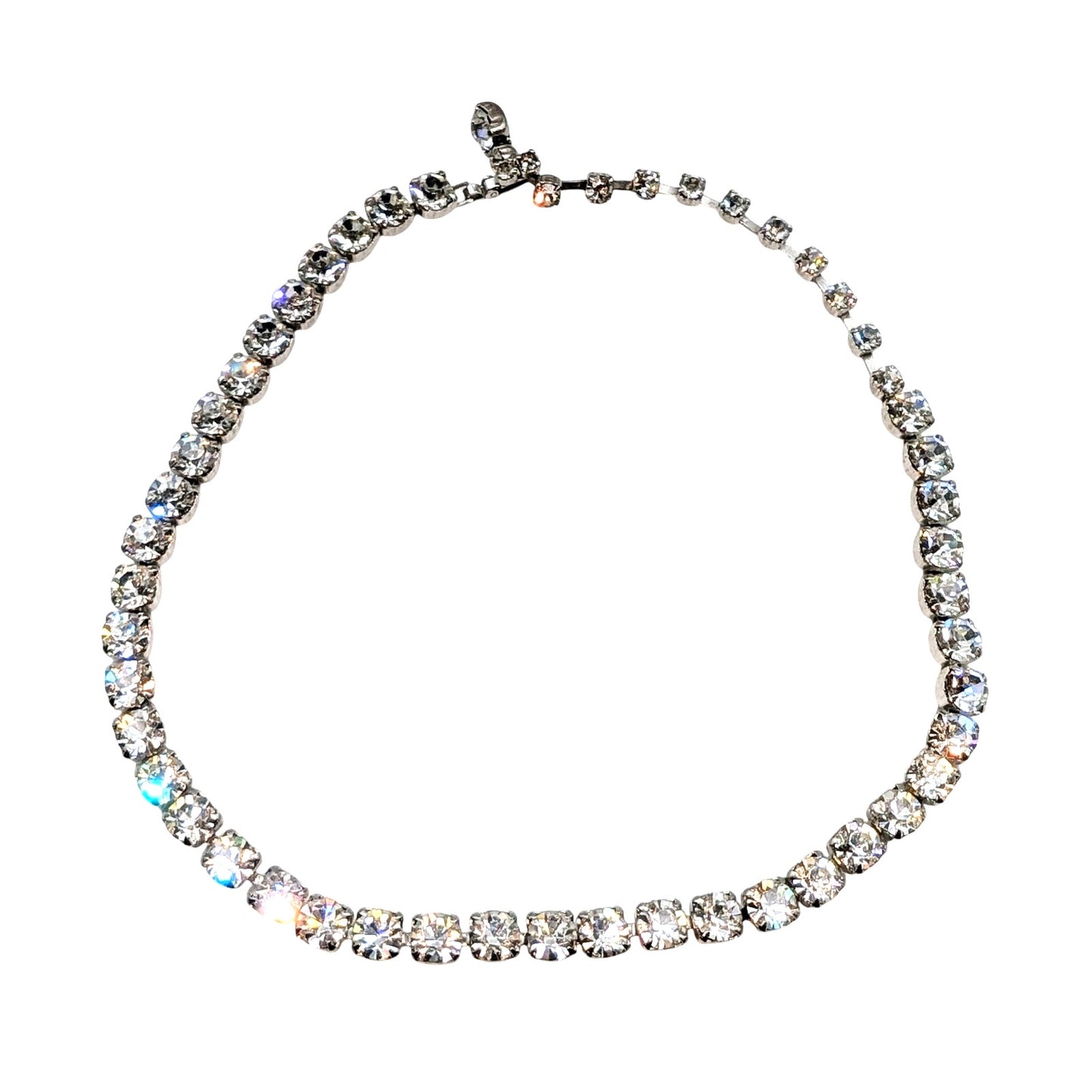 Vintage 12mm Rhinestone Silver Tone 12"-15" Choker Necklace