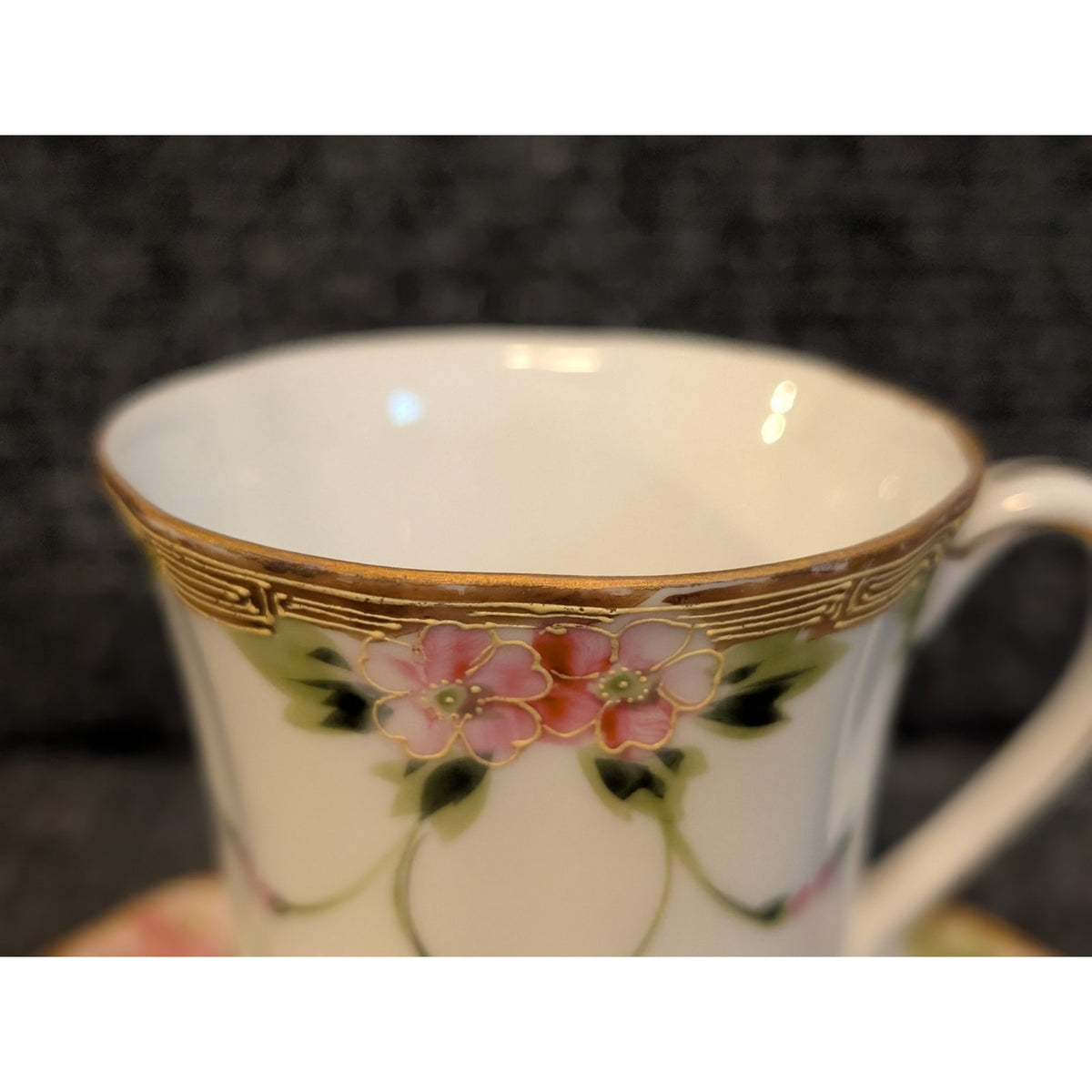 Antique Hand Painted Nippon Chocolate Cup and Saucer Rising Sun Mark