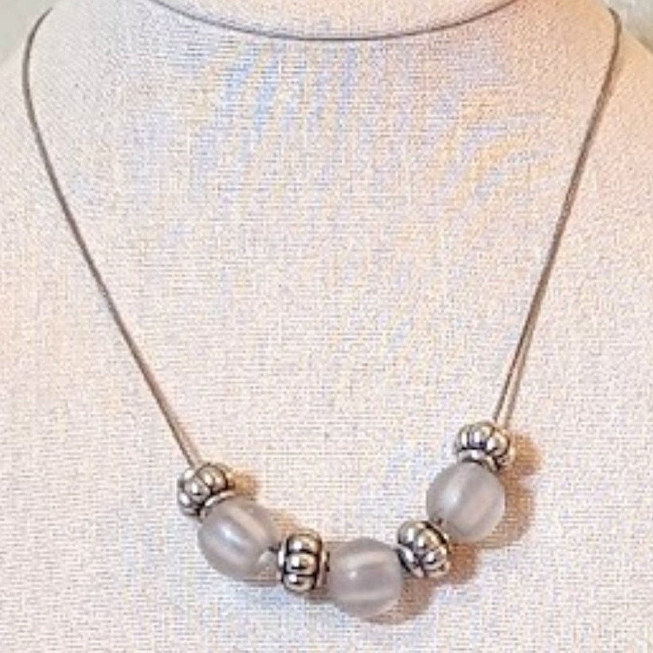 925 Italy Box Chain Smoky Beaded Necklace