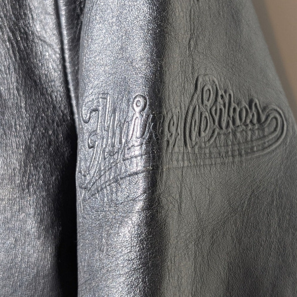 FLYING BIKES Oakwood NY Chapter Leather Zip Front Motorcycle Jacket Sz L