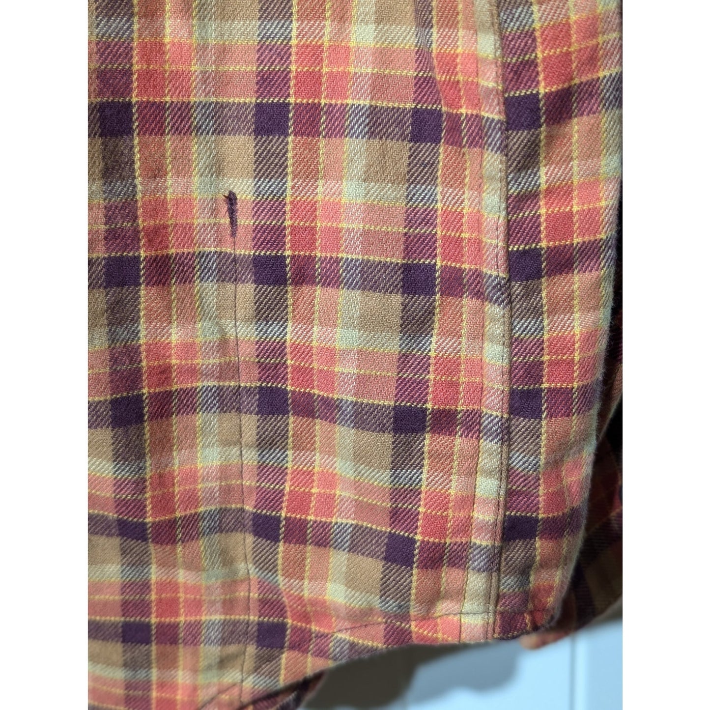Columbia Orange Plaid Reg Fit Cotton Stretch Flannel Button Up Shirt Mens Sz L