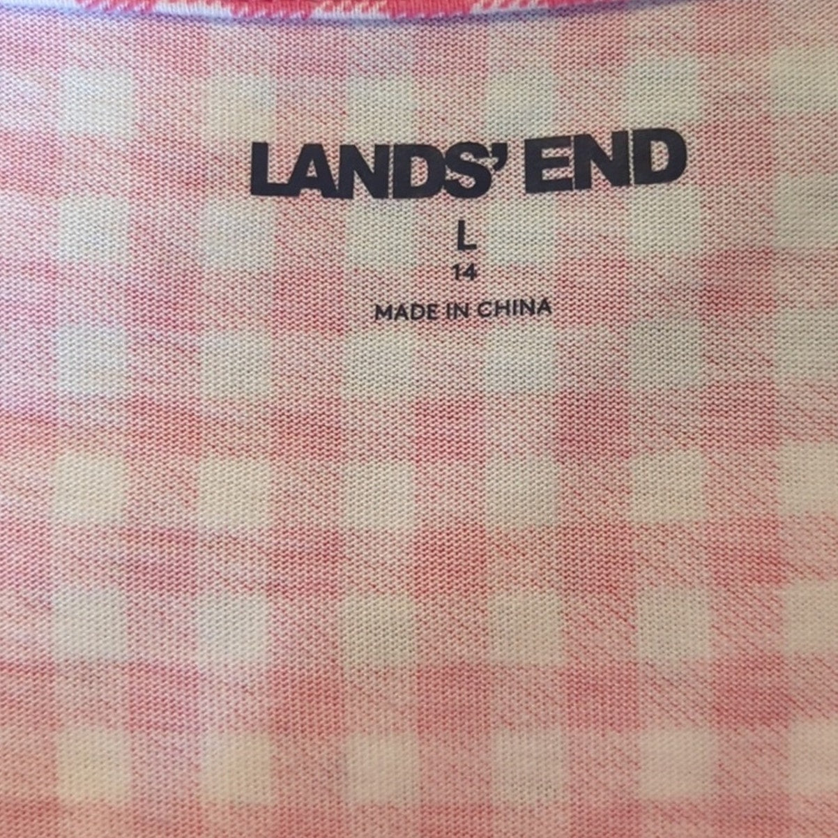 Lands' End Pink Gingham Checked Girls' Size Large (14) Smock Tunic 100% Cotton