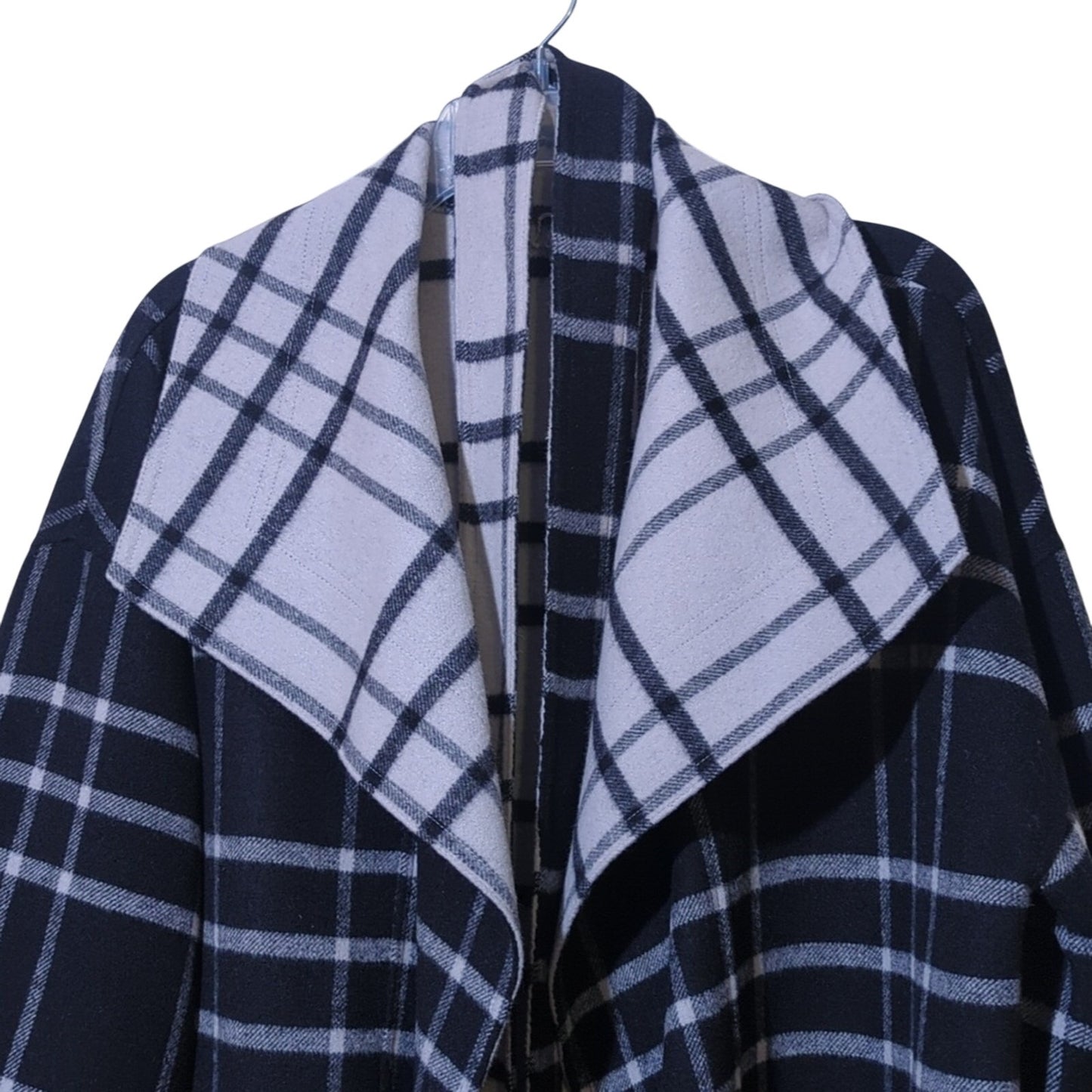 Alfani Black & Gray Plaid Reversible Belted Wrap Wing Collar Coat Women's Sz M/L
