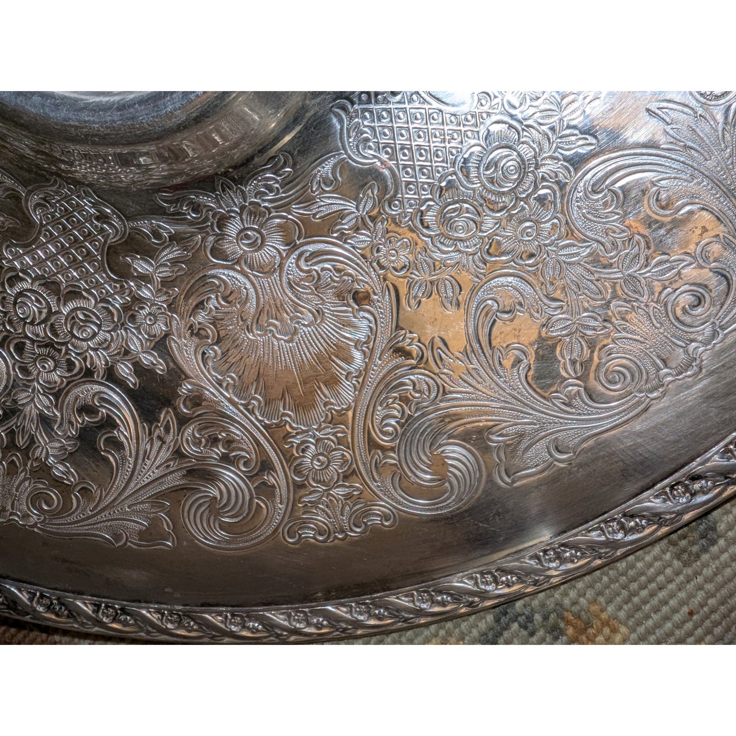 Wm Rogers & Son Spring Flowers 2066 Silver Plate Chip & Dip Platter Tray VTG