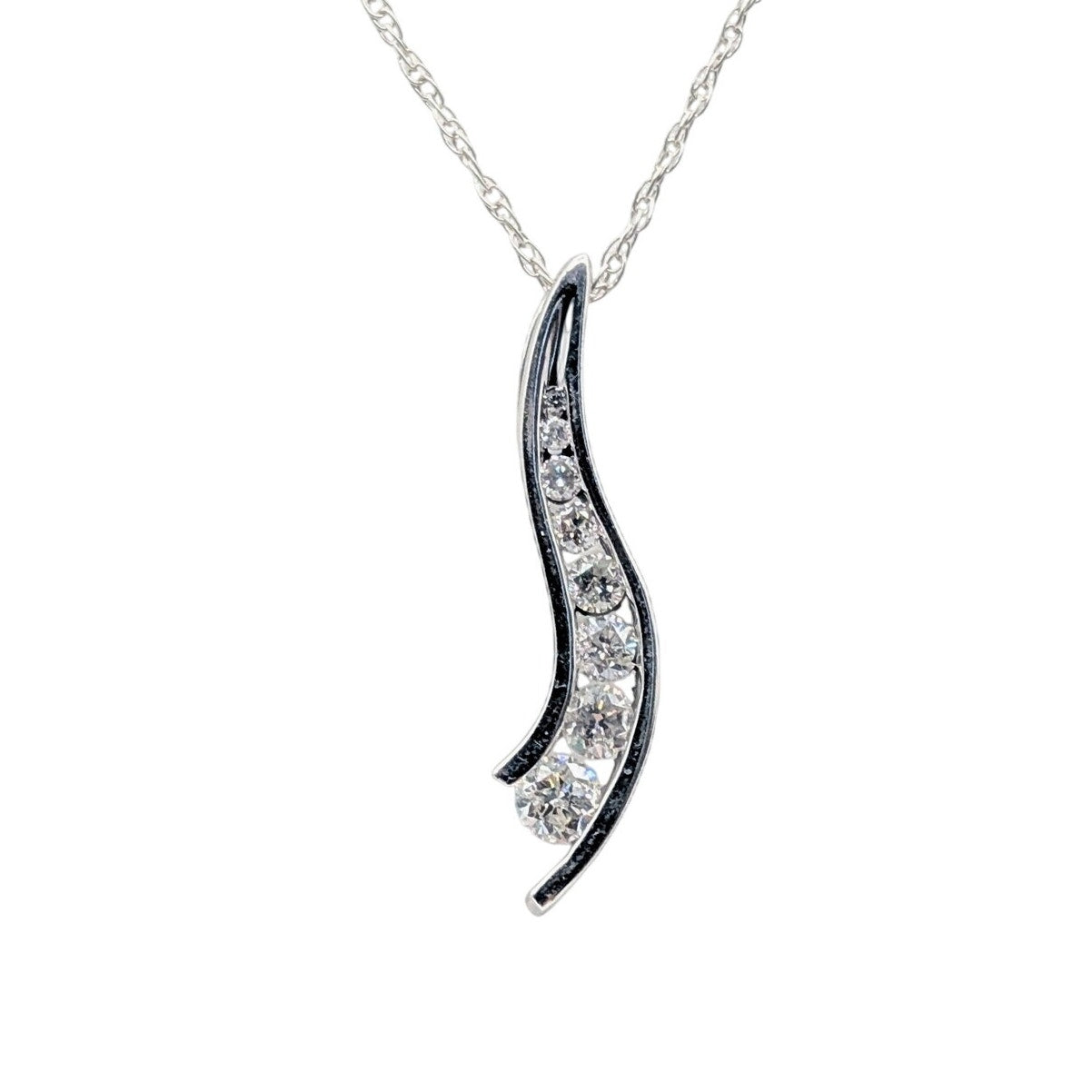 14K White Gold Diamond Journey Pendant 18" Necklace 2.46g