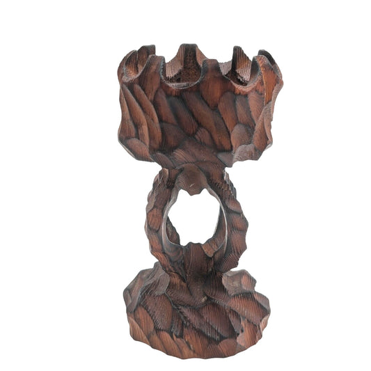Vintage Mid-Century Modern Hand Carved Brutalist Sculpture Wooden Candle Holder