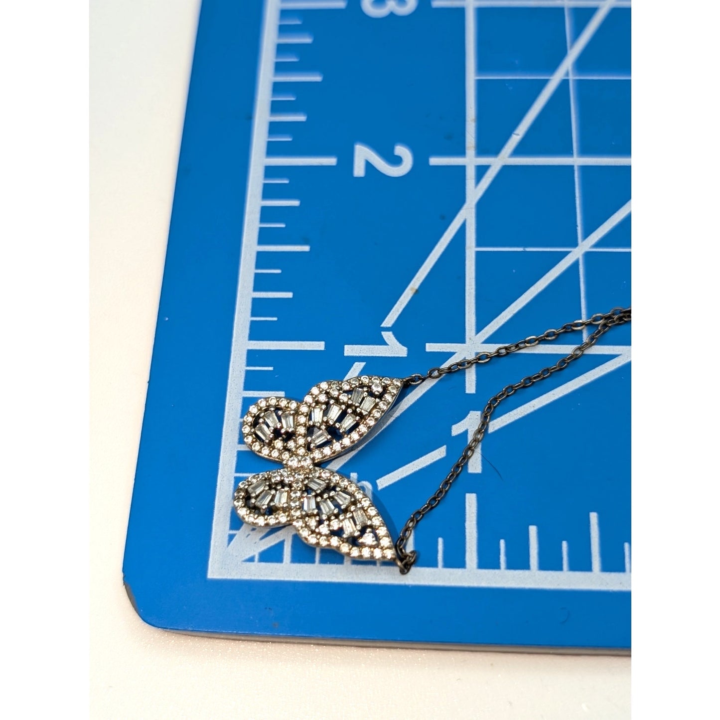 925 Sterling Silver CZ Encrusted Butterfly Pendant 16"-18" Necklace