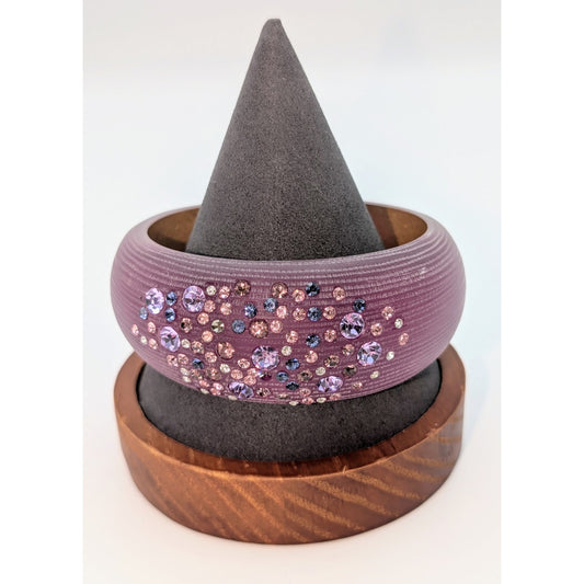 VTG  Alexis Bittar Mauve Wide Lucite Star Dust Crystals Textured Bangle Bracelet