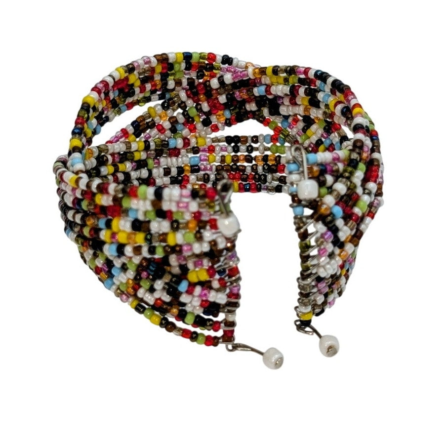 Modern Multi-Color Seed Bead Wire Cuff Bracelet One Size Fits Most