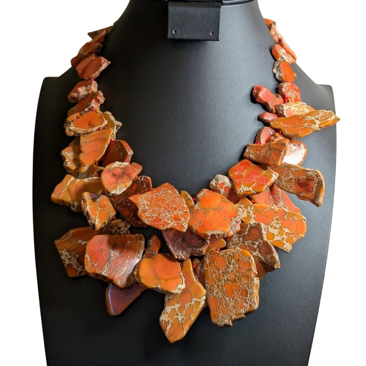 Marked LUC 925 Sterling Silver Faux Orange Stone Statement Necklace 20.75"