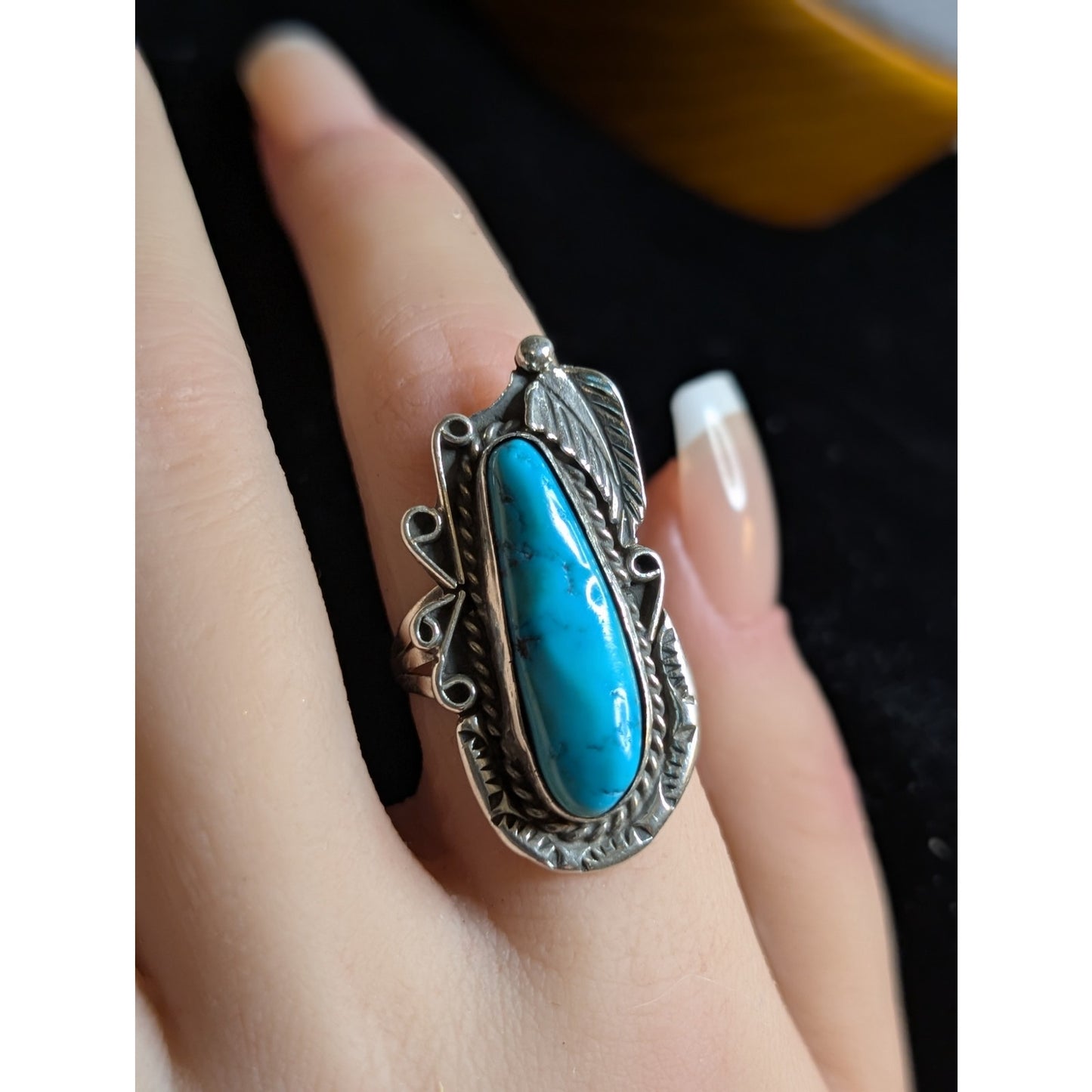 Southwest 925 Sterling Silver & Turquoise Ring-Sz 4.75