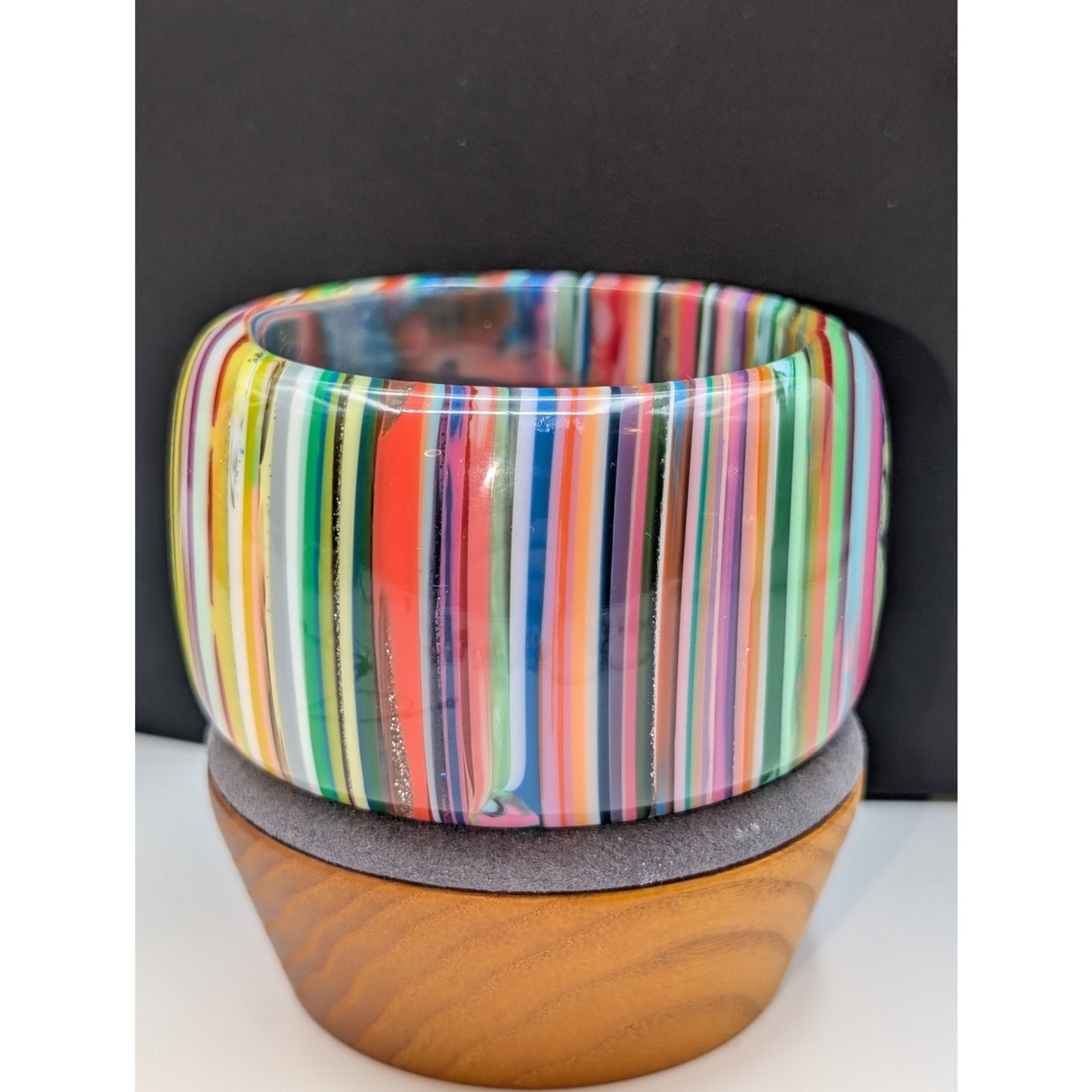 Carlos Sobral, Brazil, RARE! Signed Wide Rainbow Stripe Resin Bangle Bracelet