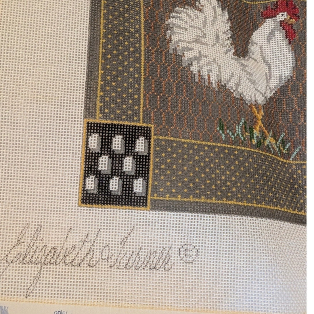 Elizabeth Turner C-7 Black & White & C-8 White Rooster Needlepoint Canvases