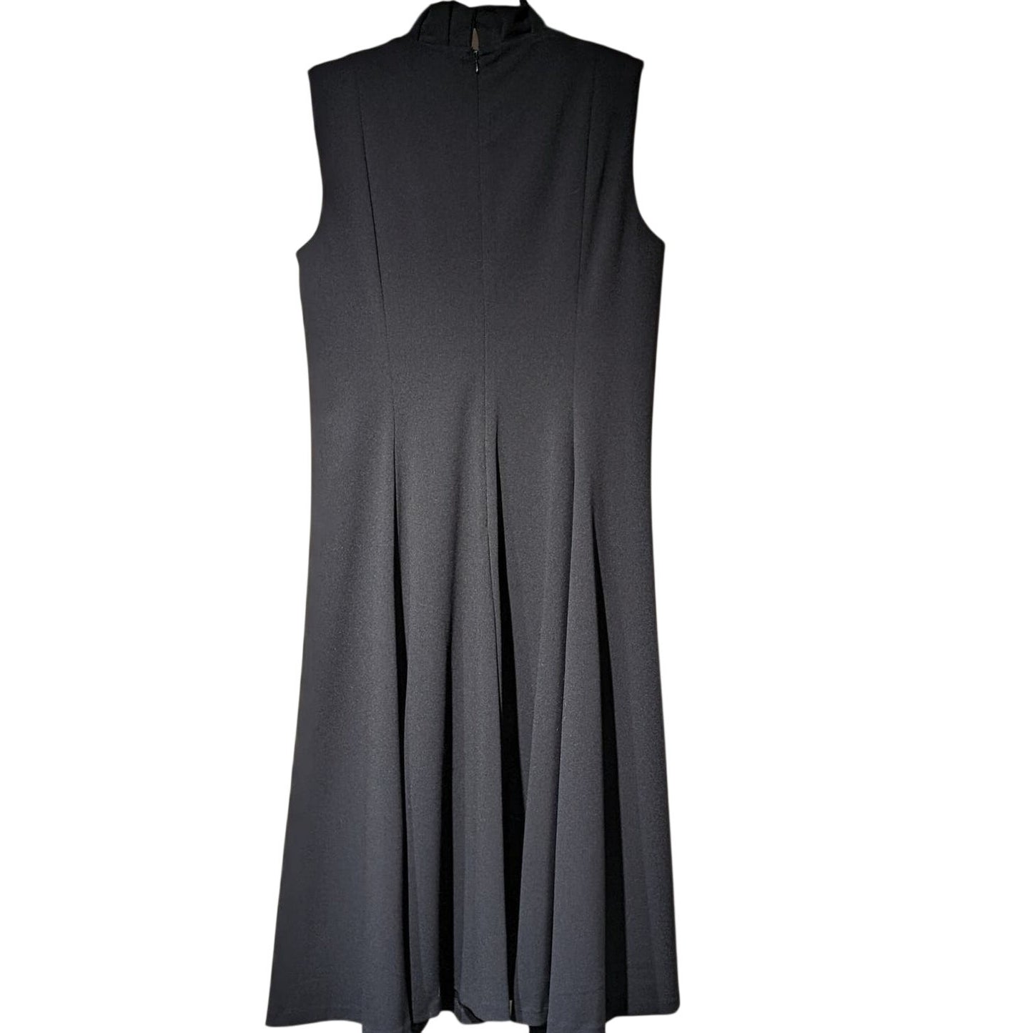 Calvin Klein Black Stretch Crepe Ruffle V-Neck Fit & Flare Dress Womens Sz 12