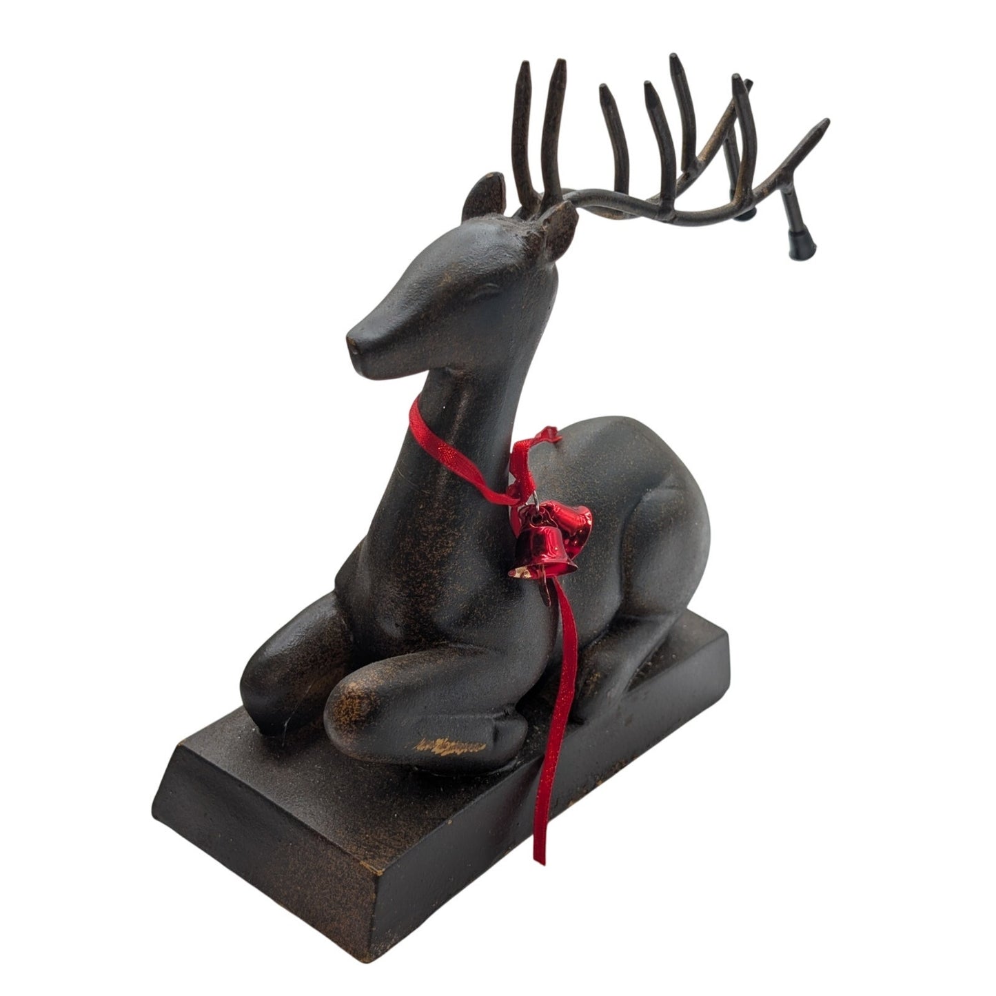Christmas Sitting Deer Buck Stocking Hanger Heavy Bronze Metal