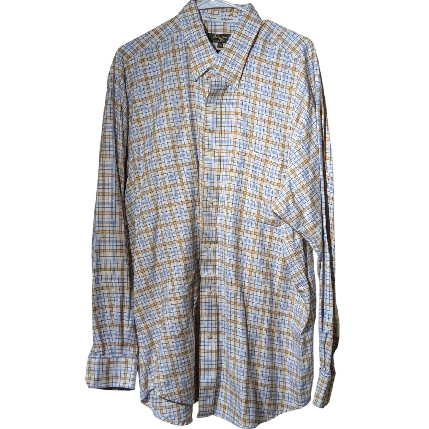 Bobby Jones Collection Woven in Italy Tan Blue Plaid Button Down Shirt Sz XXL