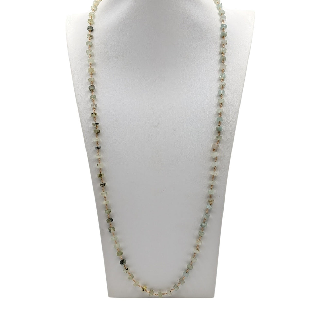Serafina Gold Tone Green Crystal Bead Rosary Style Chain 32" Necklace