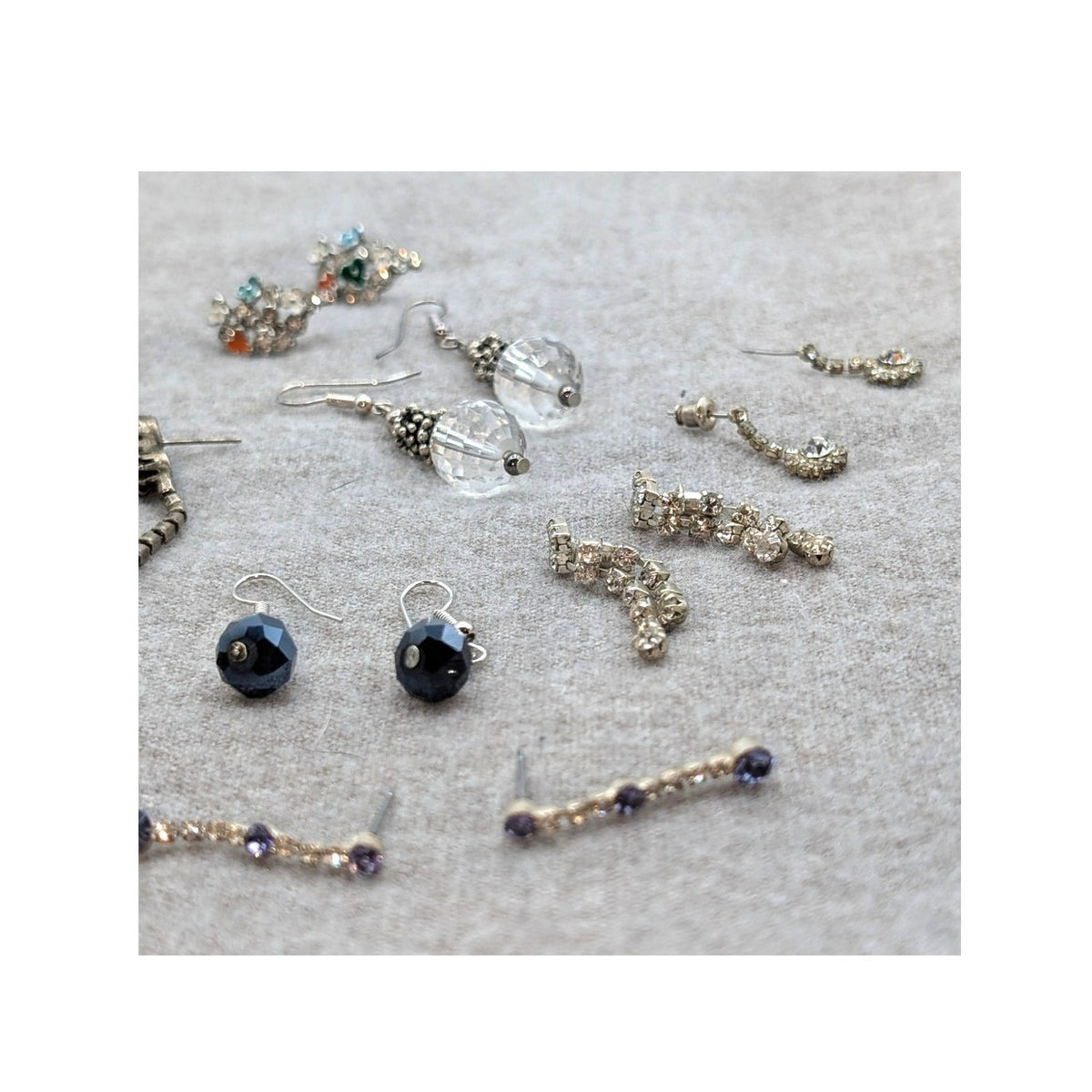 Lot of 13 Pair Black Crystal Rhinestone Earrings For Pierced Ears