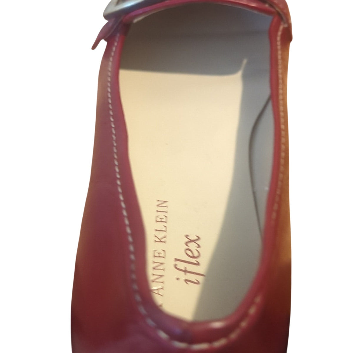 Anne Klein iflex Red Leather Topstitch Gold Hardware Loafers Women's Size 7.5N