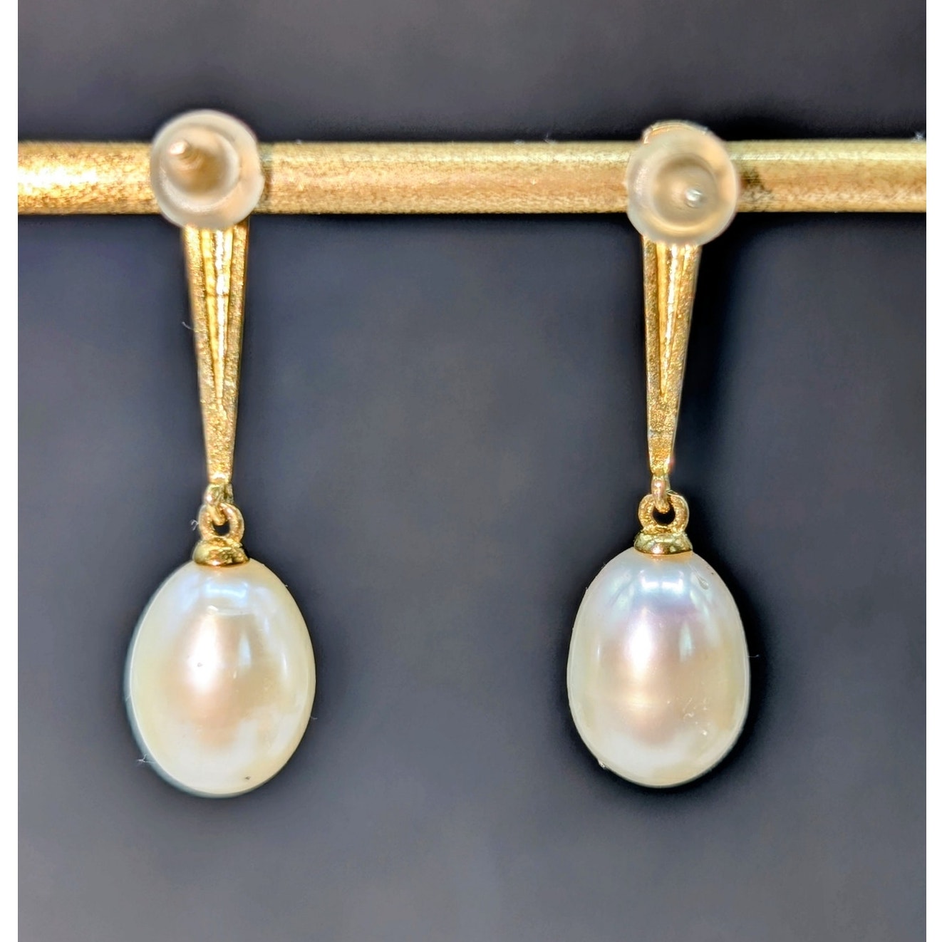 925 Sterling Vermeil Teardrop Pearl Drop Pierced Earrings