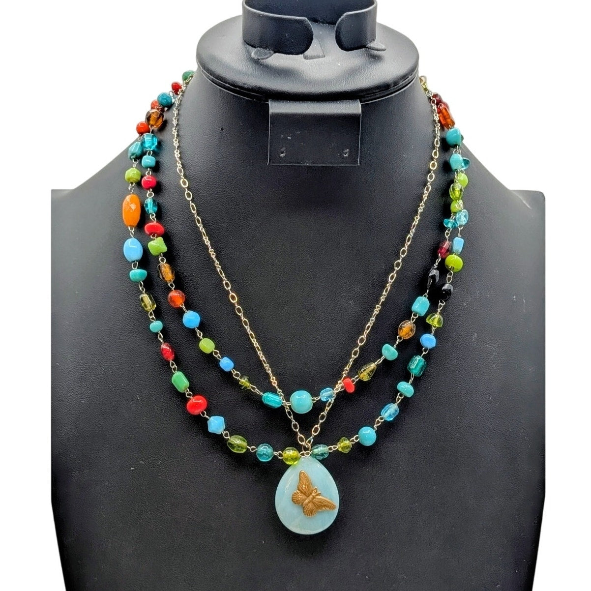 Lot of Two Vintage Glass & Stone Bead Necklaces