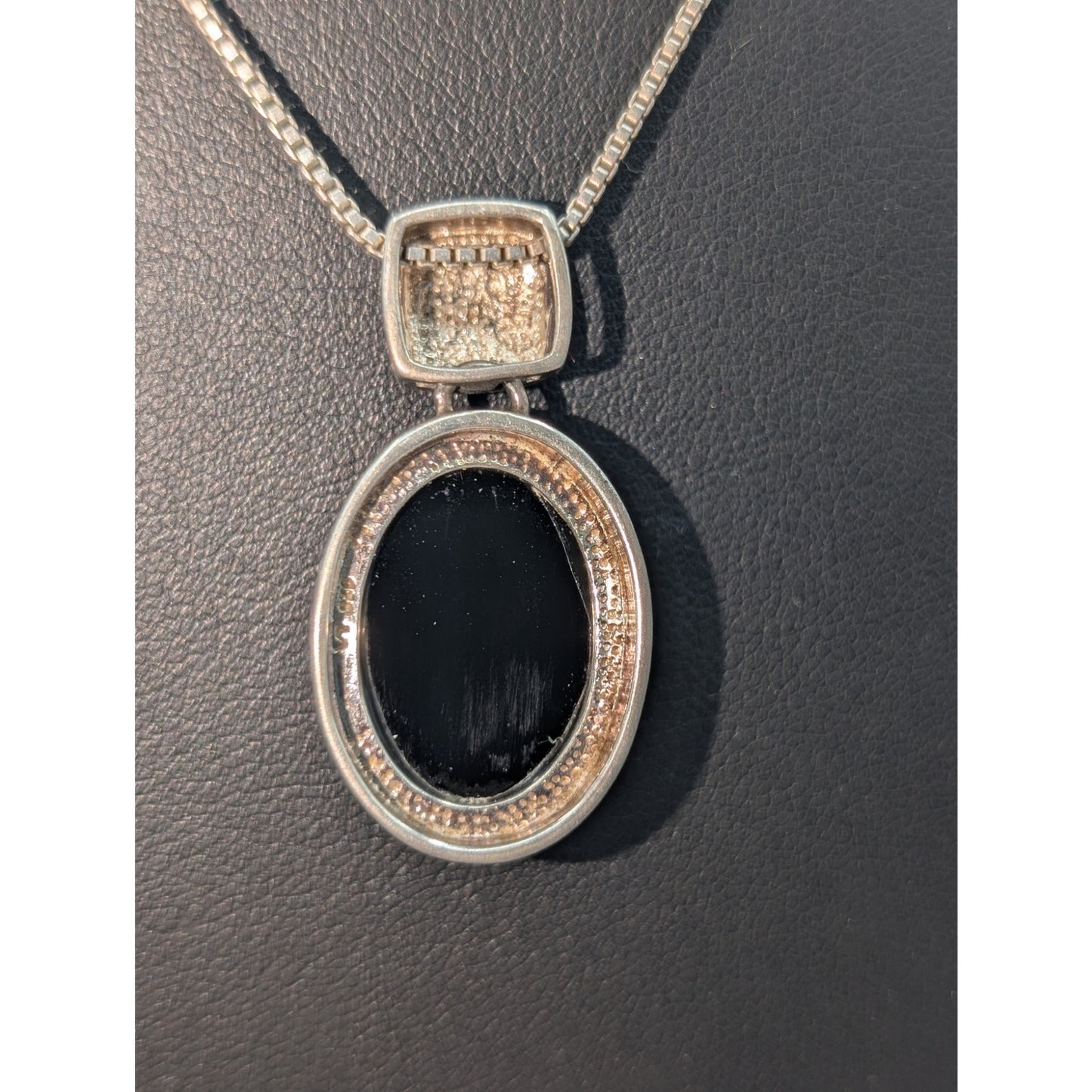 Vintage 925 Sterling Silver Black Onyx Pendant 18" Box Chain Necklace 10.82g