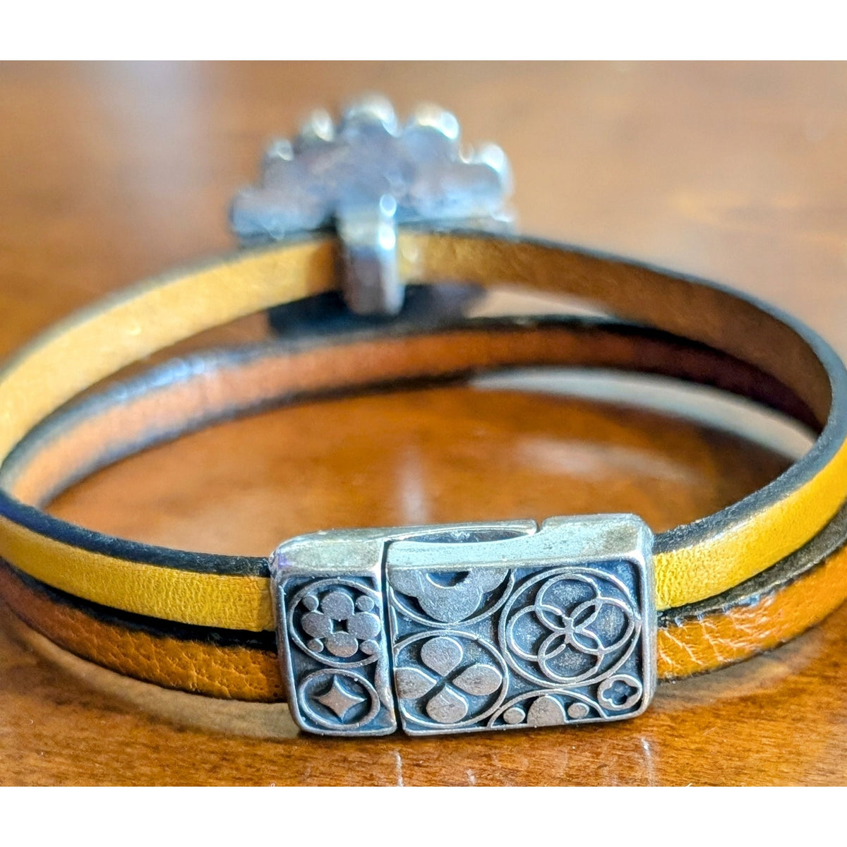 Wholeness Three Tone Bracelet & Leather Sunflower Bracelet Lot