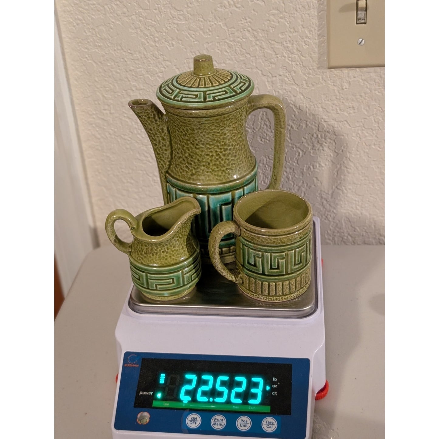 Vintage Royal Sealy Japanese Olive Green Tea Pot Creamer & Mug Set