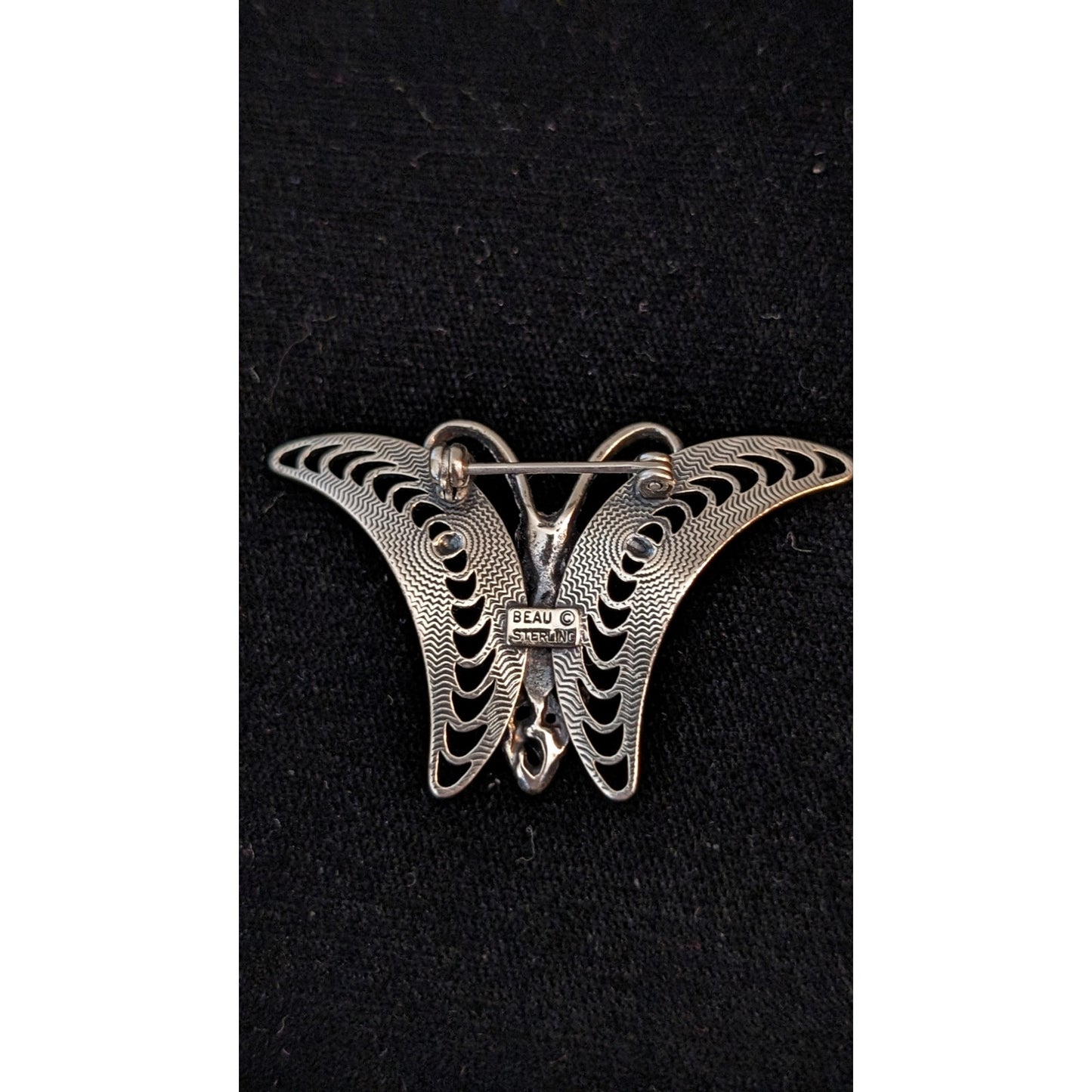 Beaucraft Vintage Sterling Silver Flower Filigree Butterfly Brooch